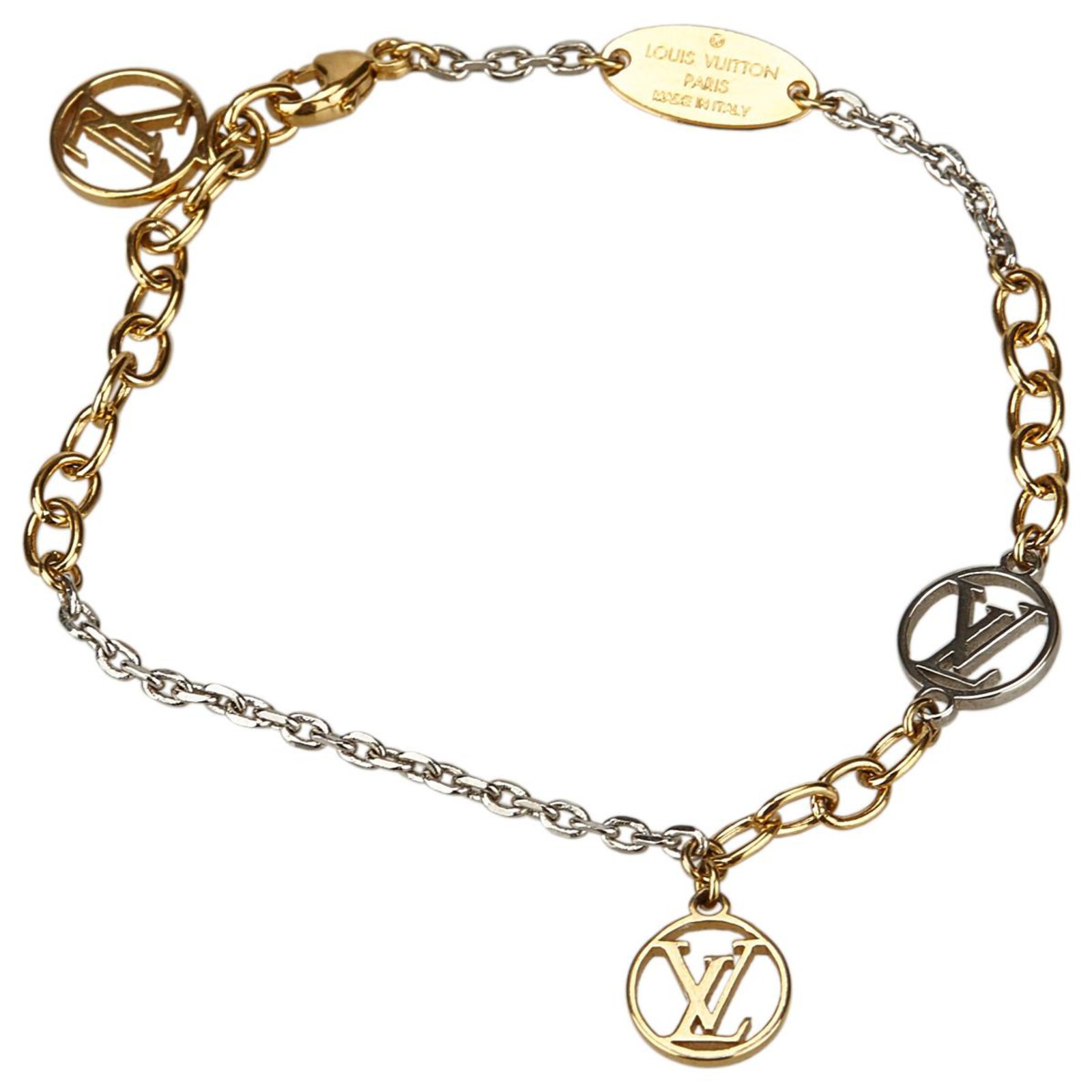 Louis Vuitton Silver Logo Mania Necklace Silvery Golden Metal ref