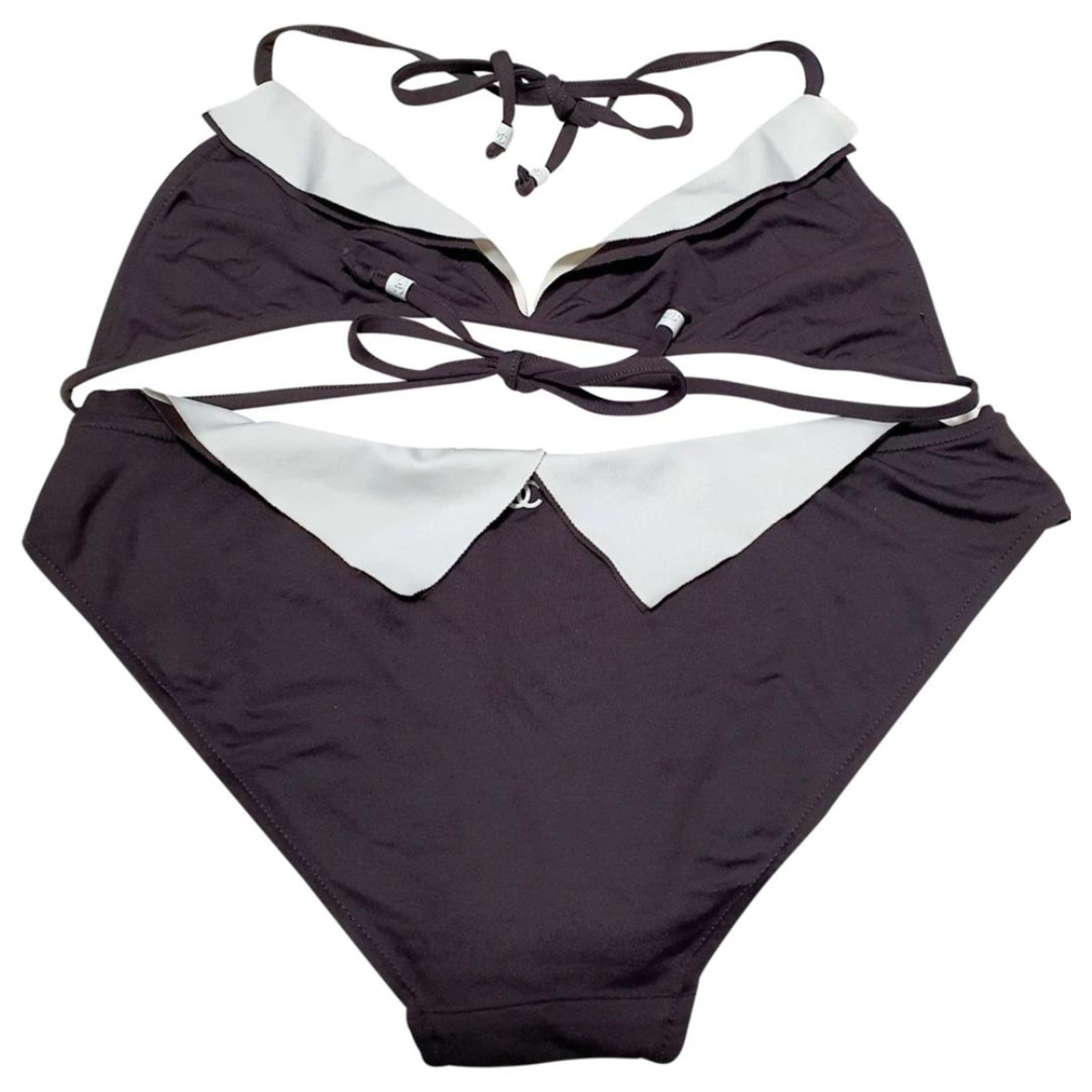 Chanel Chanel Bikini 38 Swimwear Lycra White Dark Brown Ref 3371 Joli Closet
