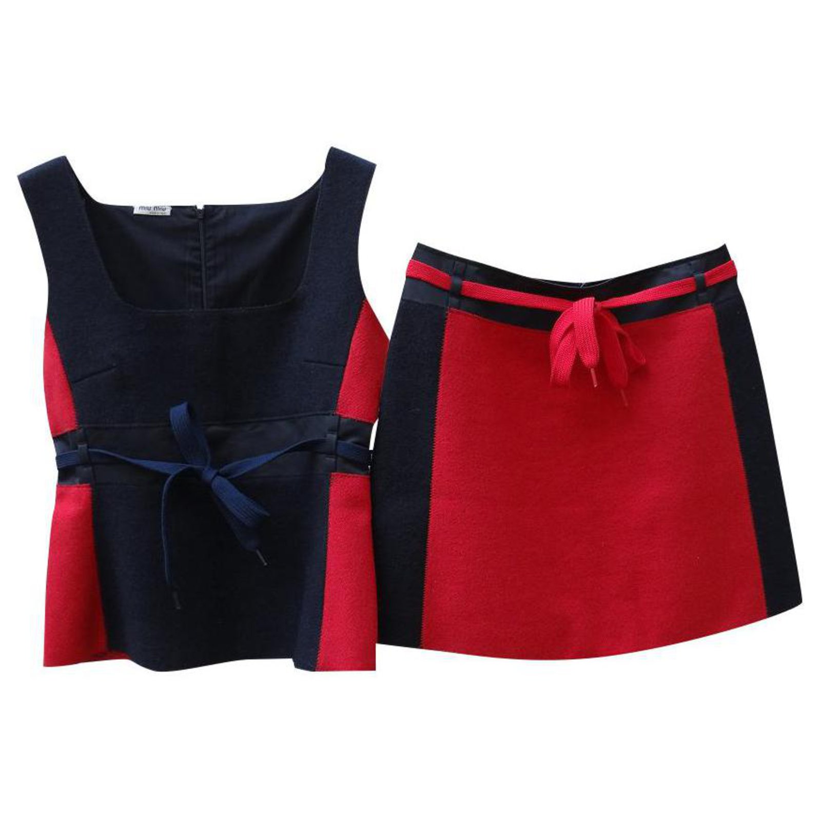 navy blue skirt and red top