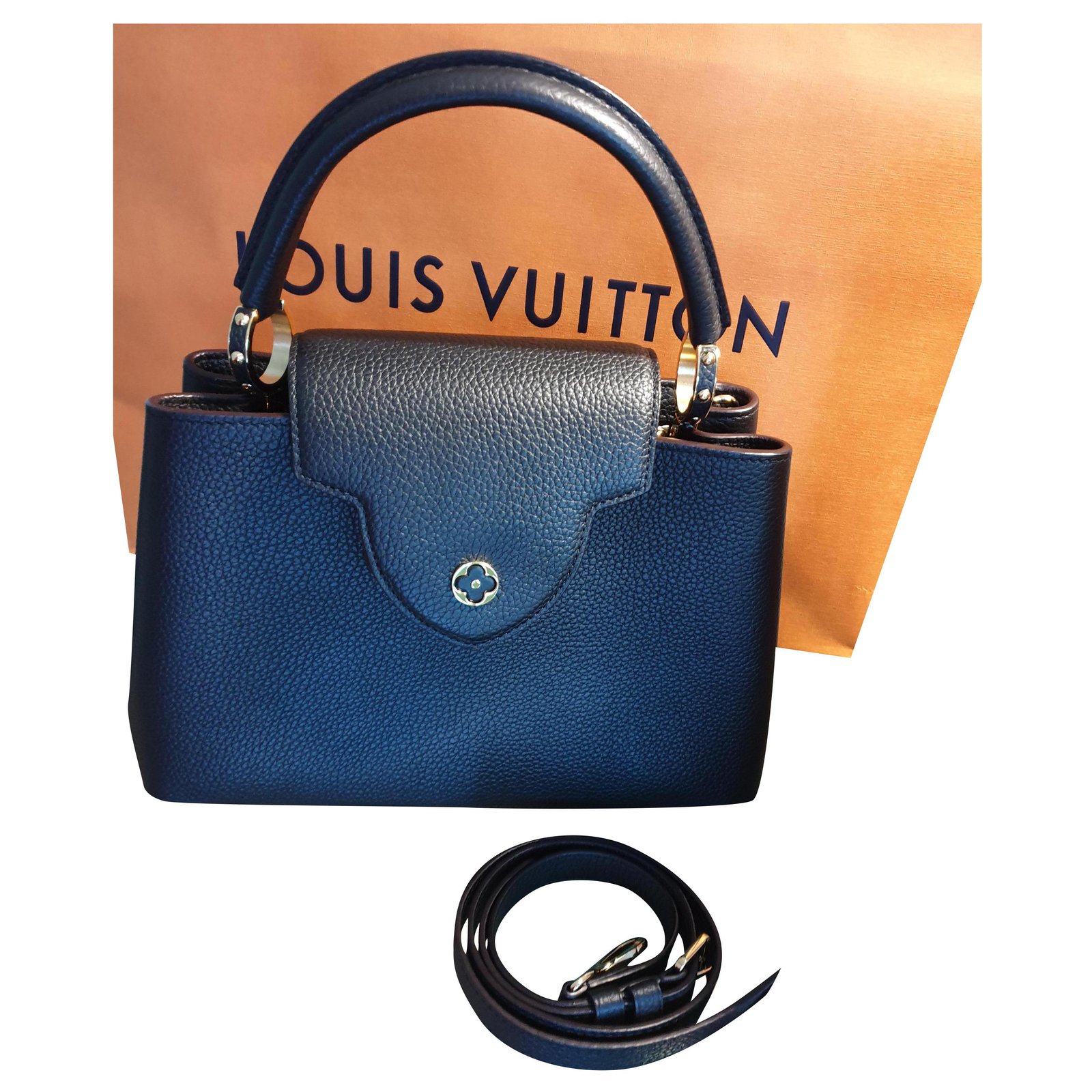 Louis Vuitton handbag Capucines PM, FULLSET! Black Leather ref
