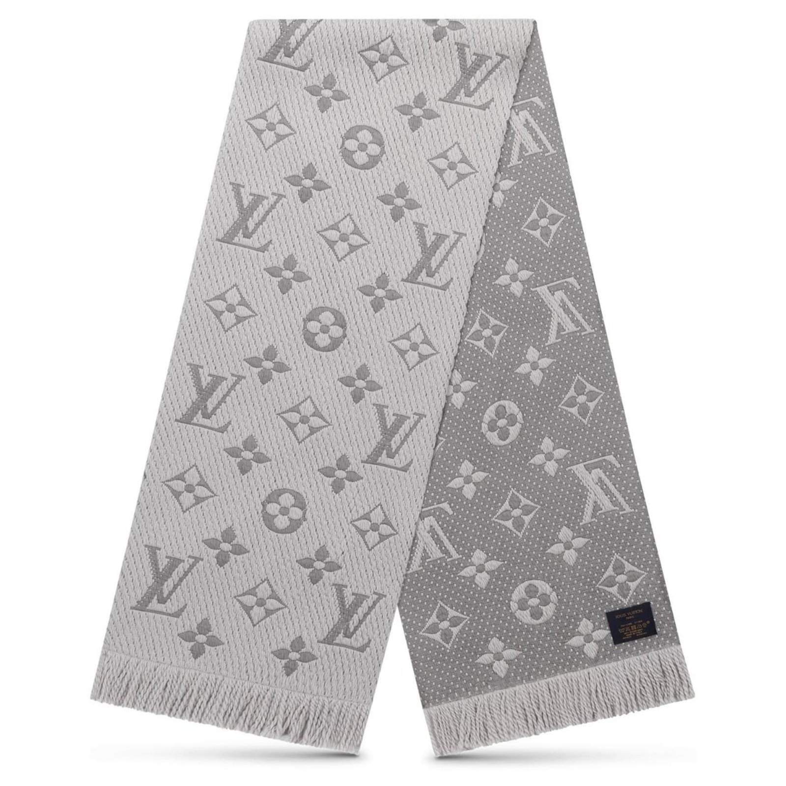 Auth Louis Vuitton Grey Columbia Cable Knit Muffler Wool Scarf w/ LV  Monogram