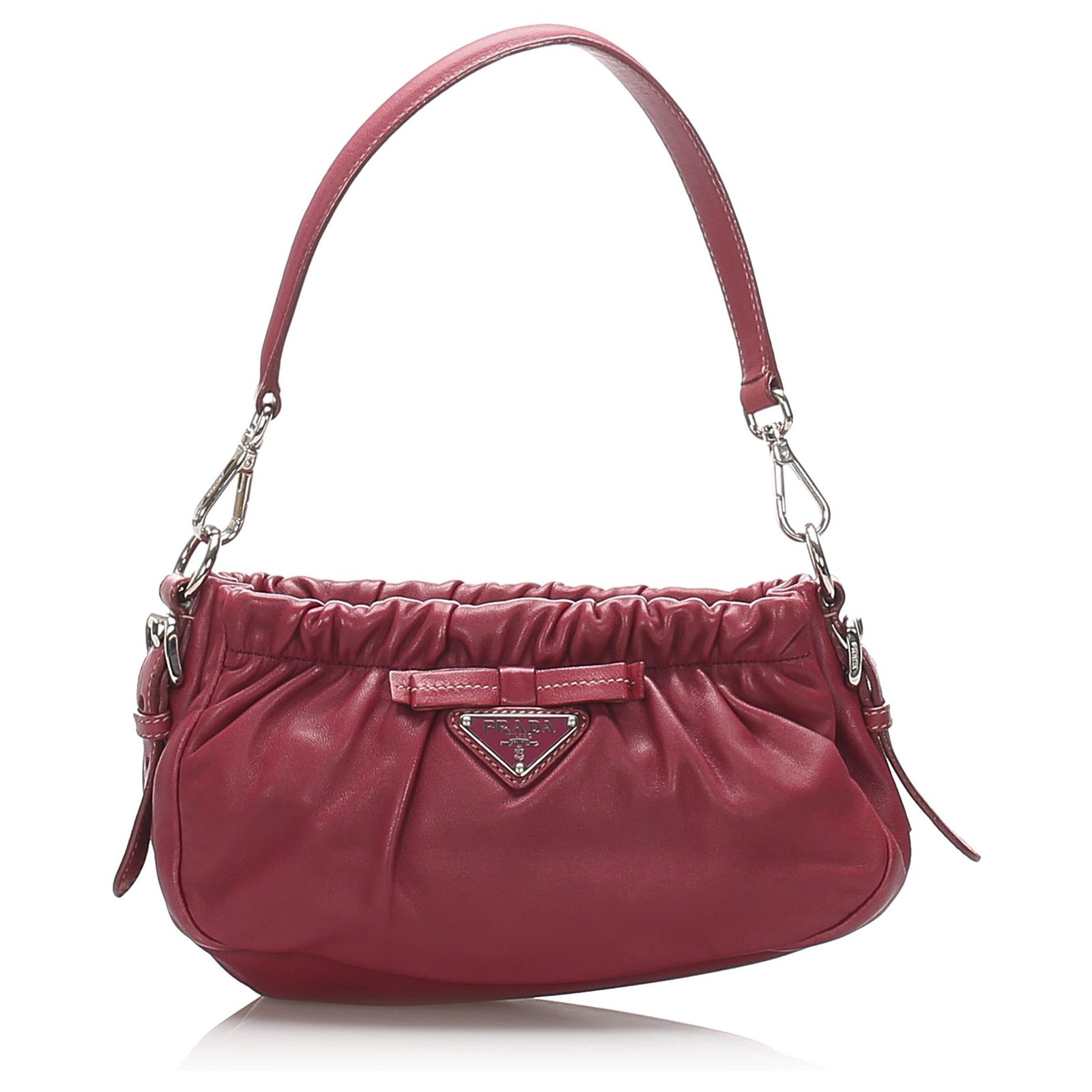 Prada Prada Red Leather Baguette Handbags Leather,Pony-style calfskin Red ref.203614 - Joli Closet