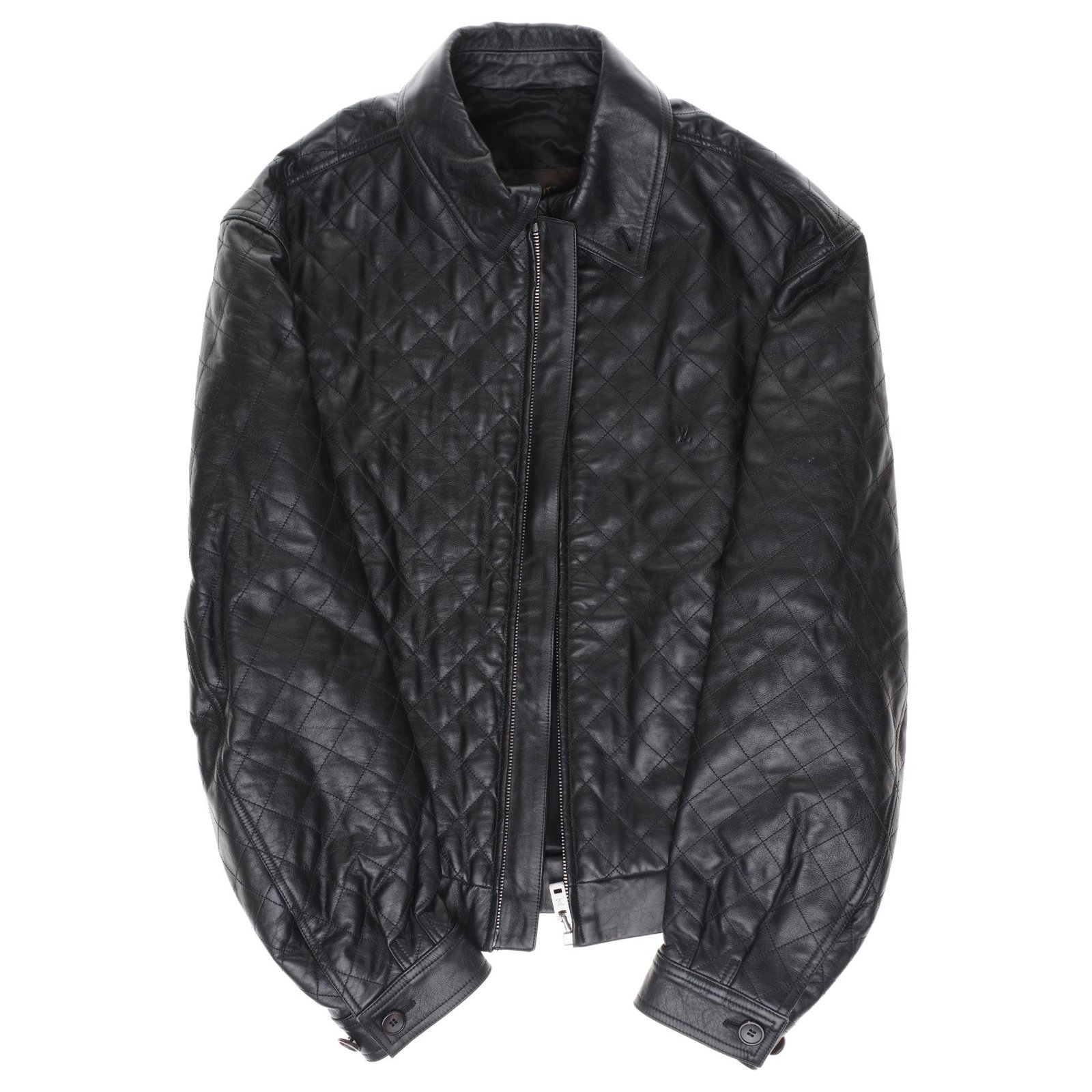 Louis Vuitton Long Leather Coach Jacket, Black, 52