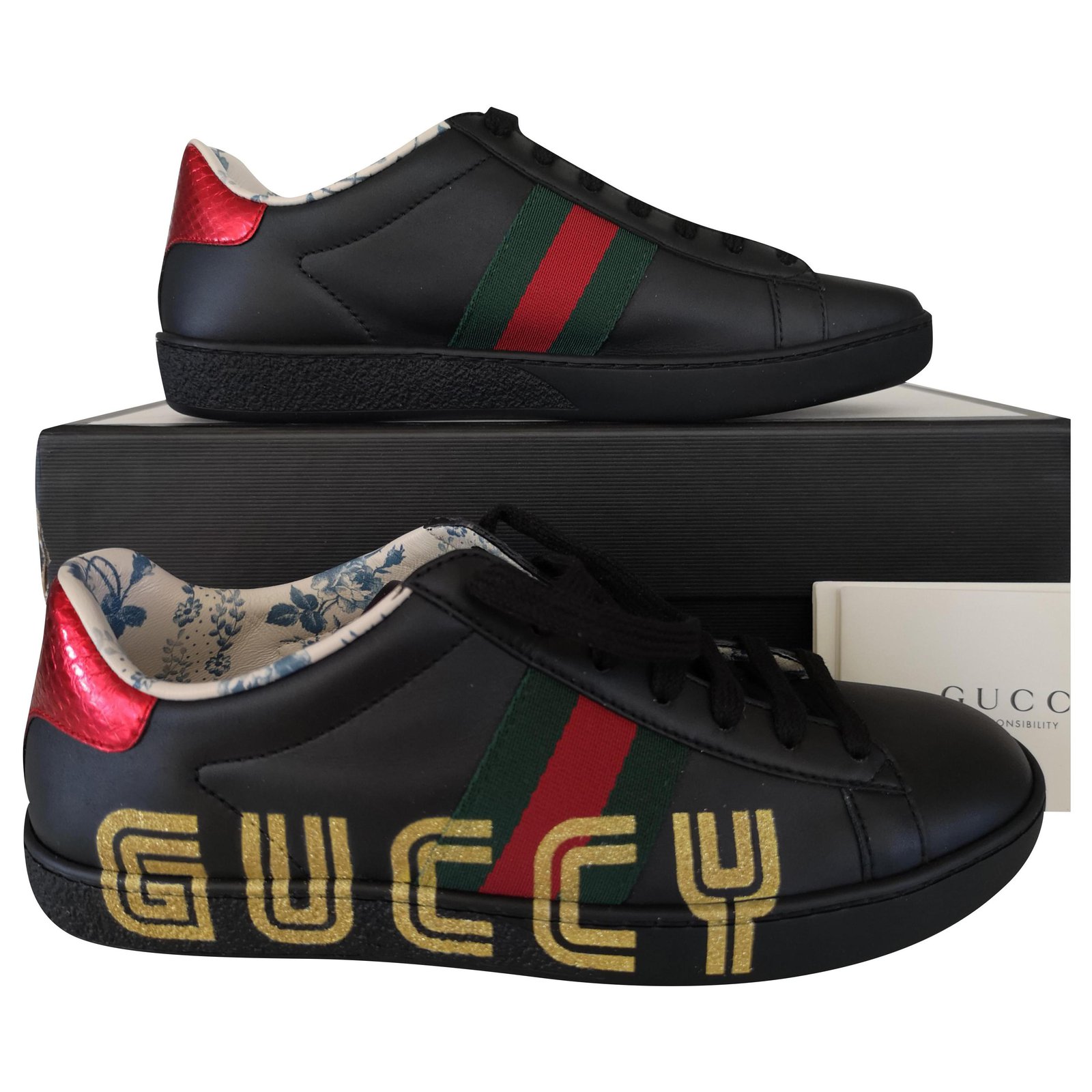 Gucci Sneakers New Ace Black Leather ref.203857 - Joli Closet