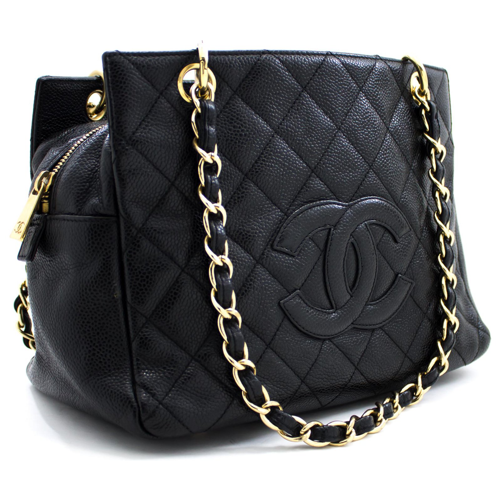 CHANEL Caviar Chain Shoulder Bag Shopping Tote Black Quilted Purse Leather  ref.204011 - Joli Closet