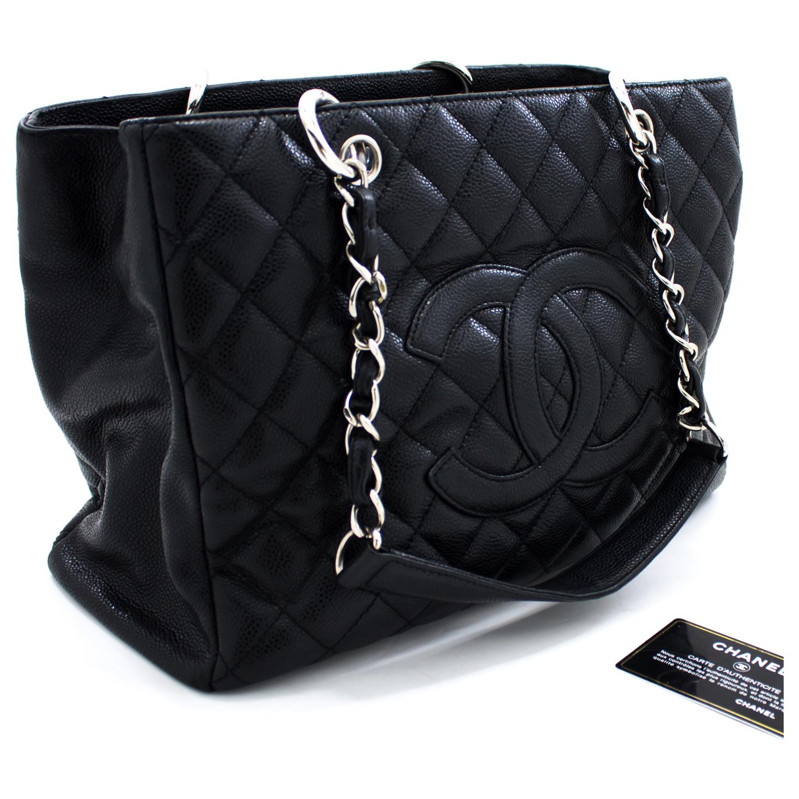 CHANEL Caviar GST 13 Grand Shopping Tote Chain Shoulder Bag Black