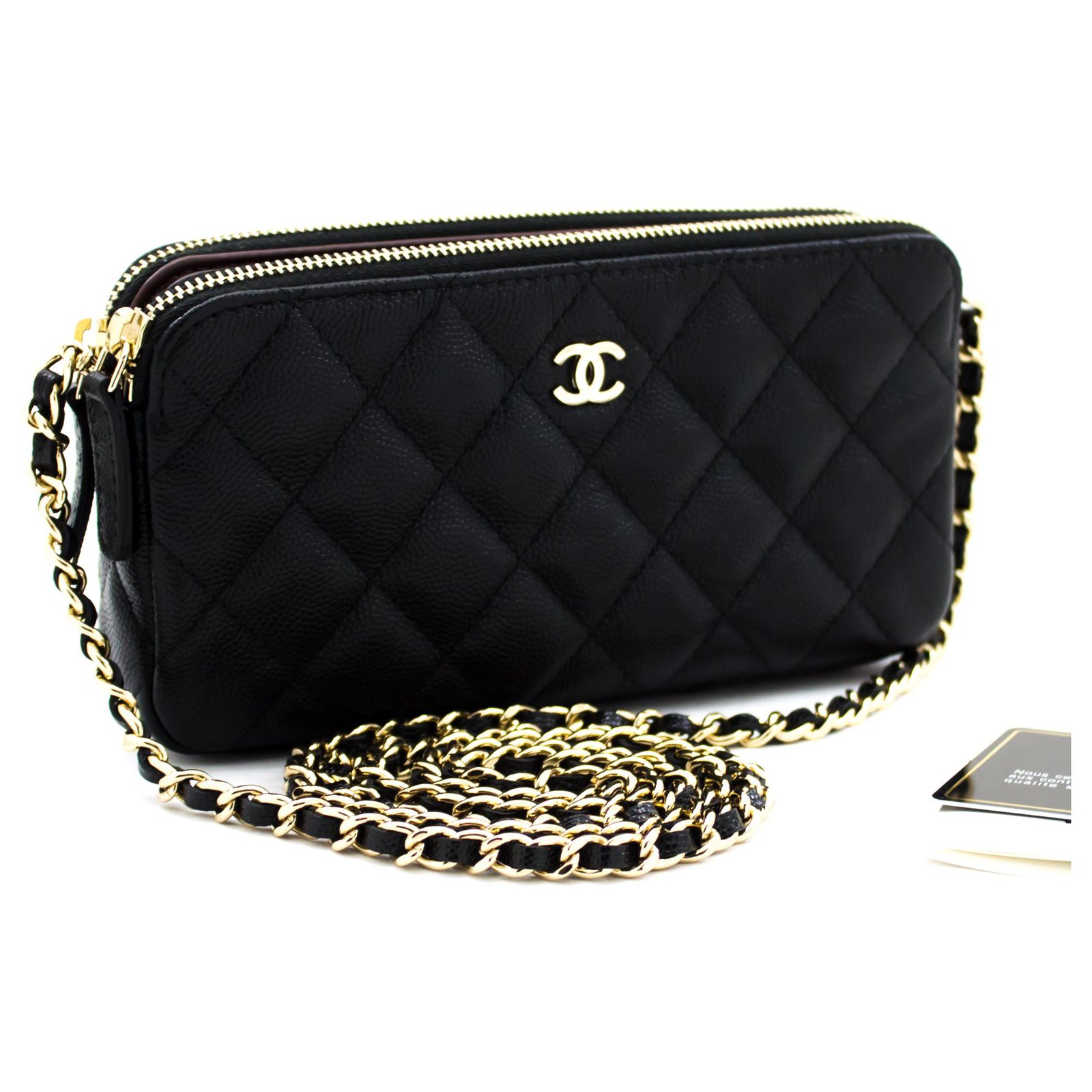 CHANEL Caviar Wallet On Chain WOC lined Zip Chain Shoulder Bag Black Leather  ref.204103 - Joli Closet