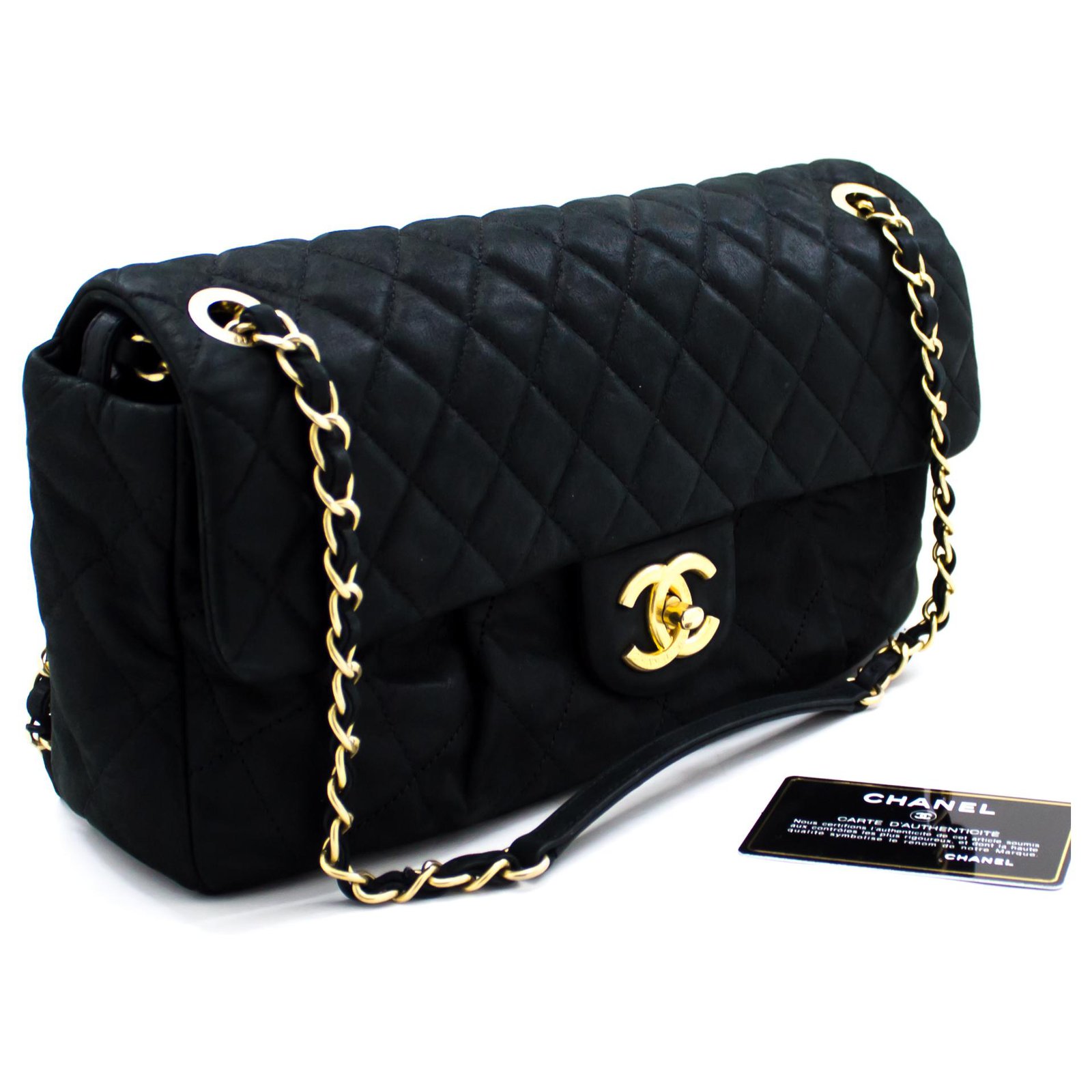CHANEL calf leather Sparkle Leather Chain Shoulder Bag Black Quilted