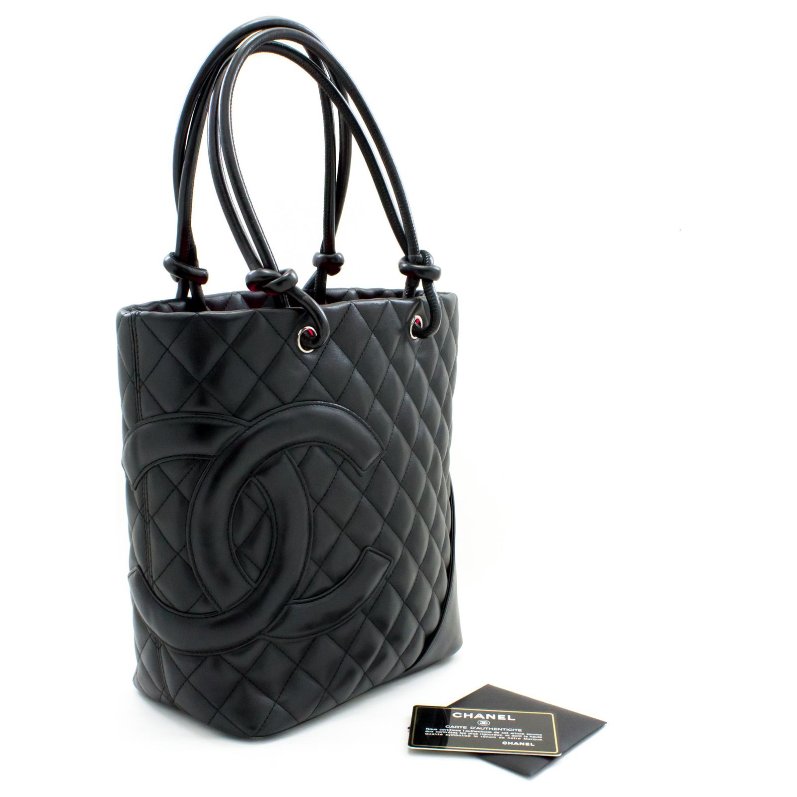 CHANEL Cambon Tote Small Shoulder Bag Black Quilted calf leather