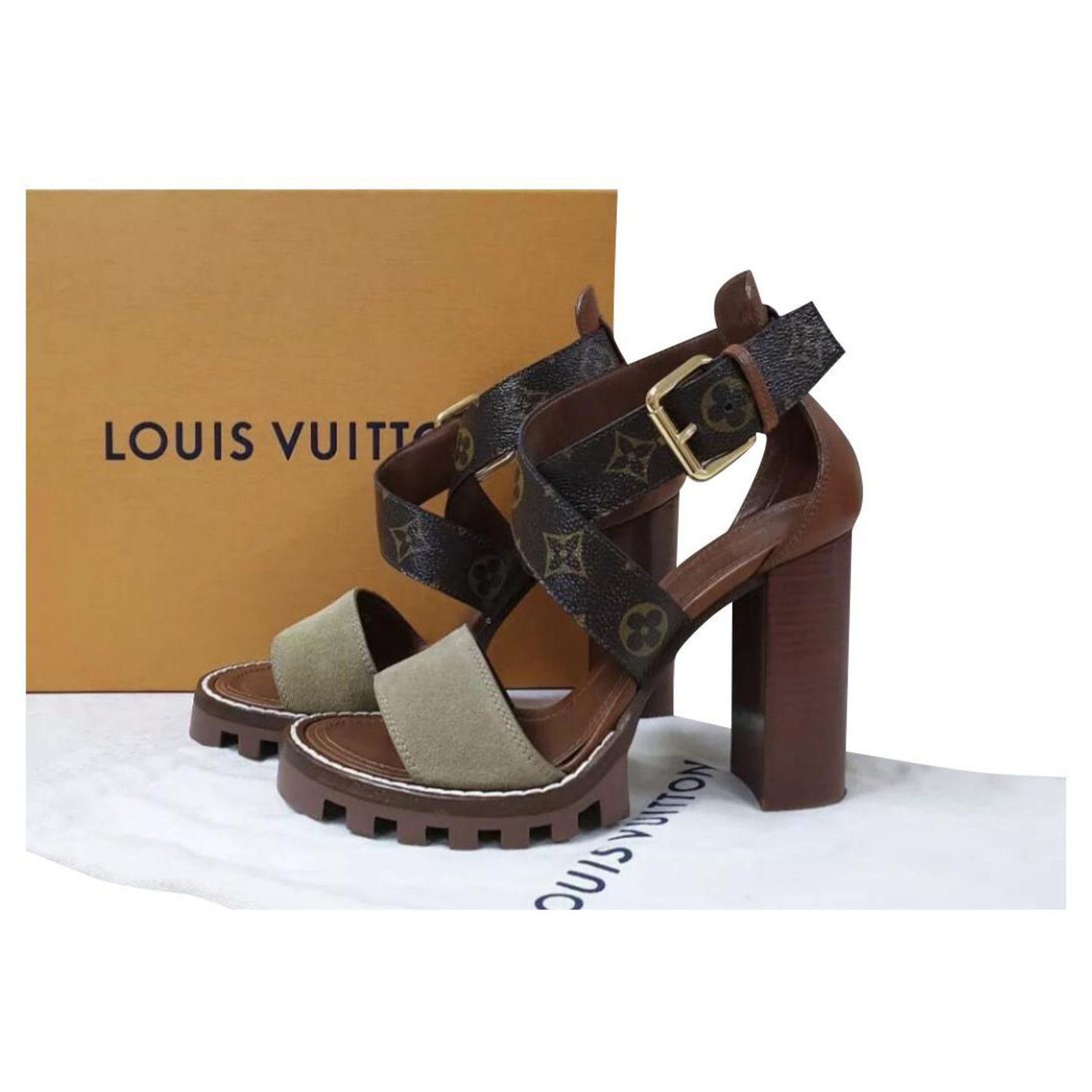 NWB Louis Vuitton Monogram Sandals Heels Sz. 39 Multiple colors Leather  ref.204196 - Joli Closet