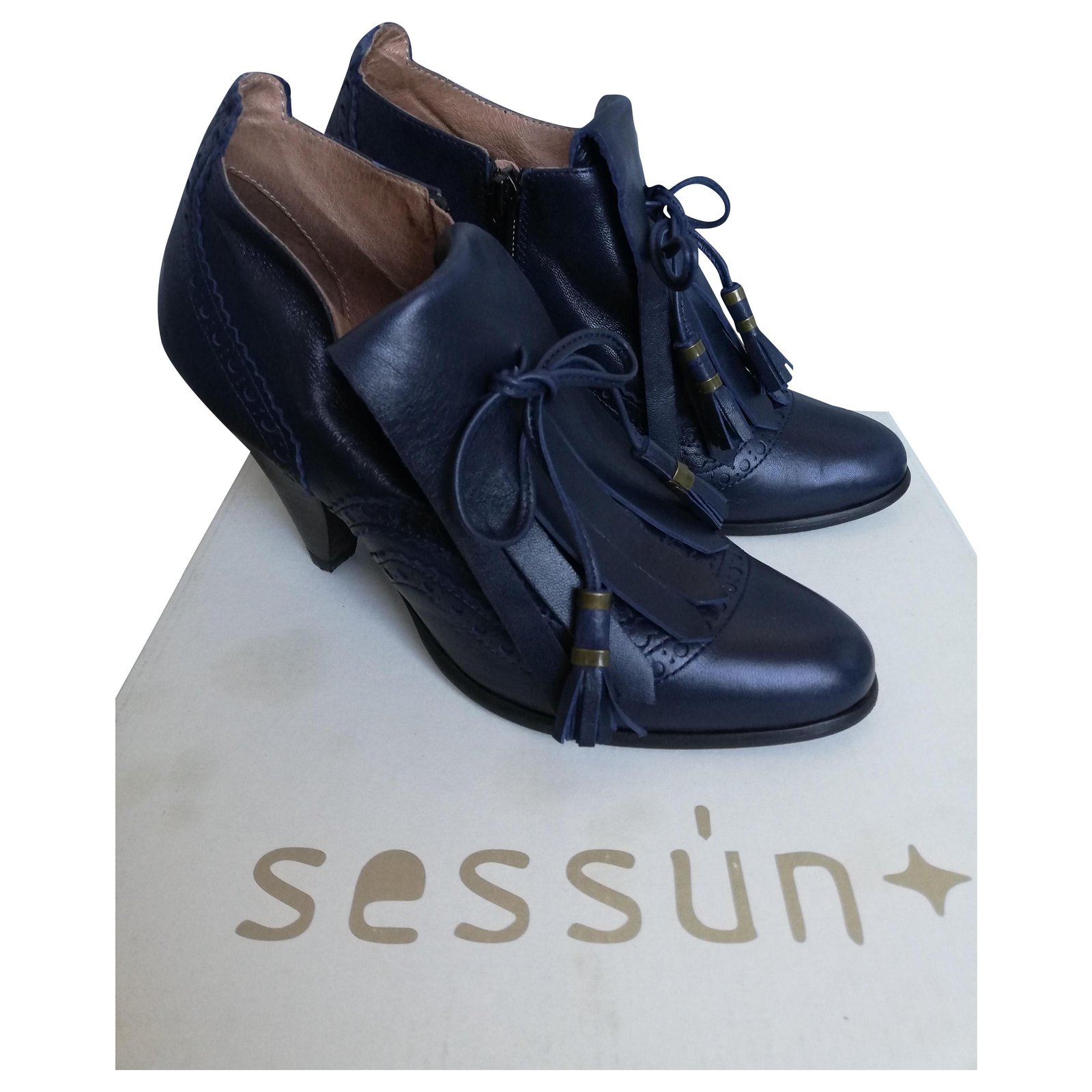 bottines cuir bleu marine