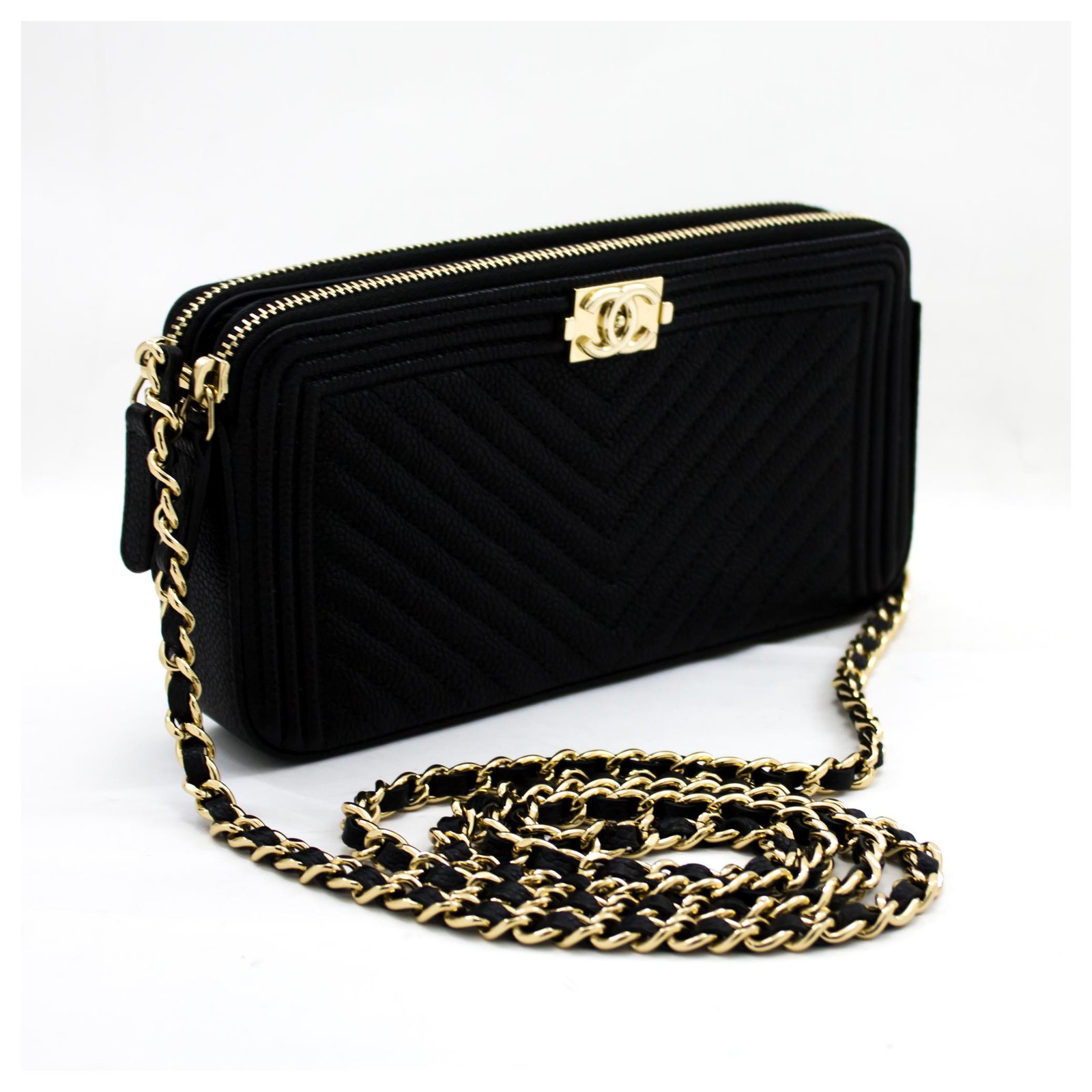 Black Caviar V Stitch Wallet on Chain