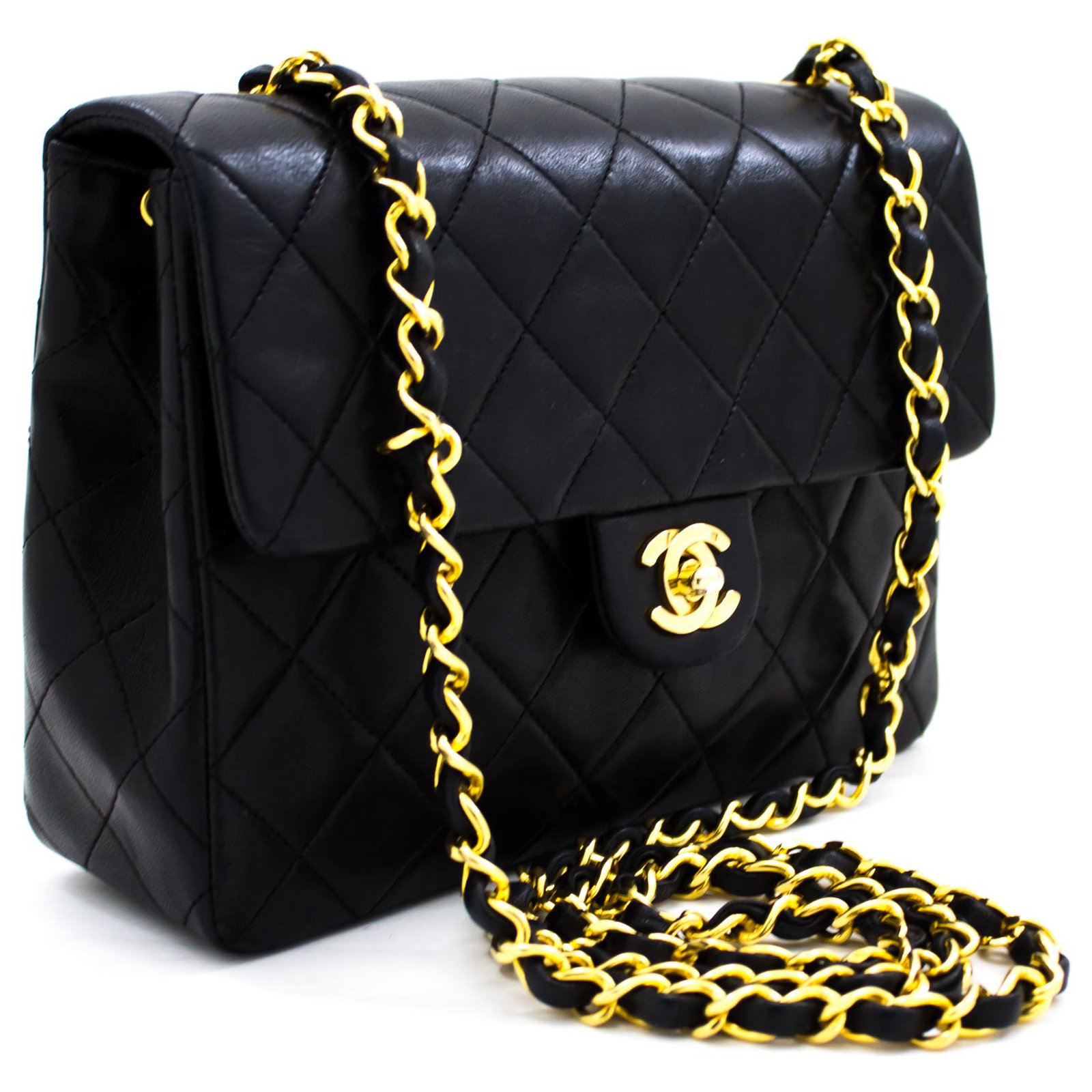 CHANEL Mini Square Small Chain Shoulder Bag Crossbody Black Purse Leather  ref.204646 - Joli Closet