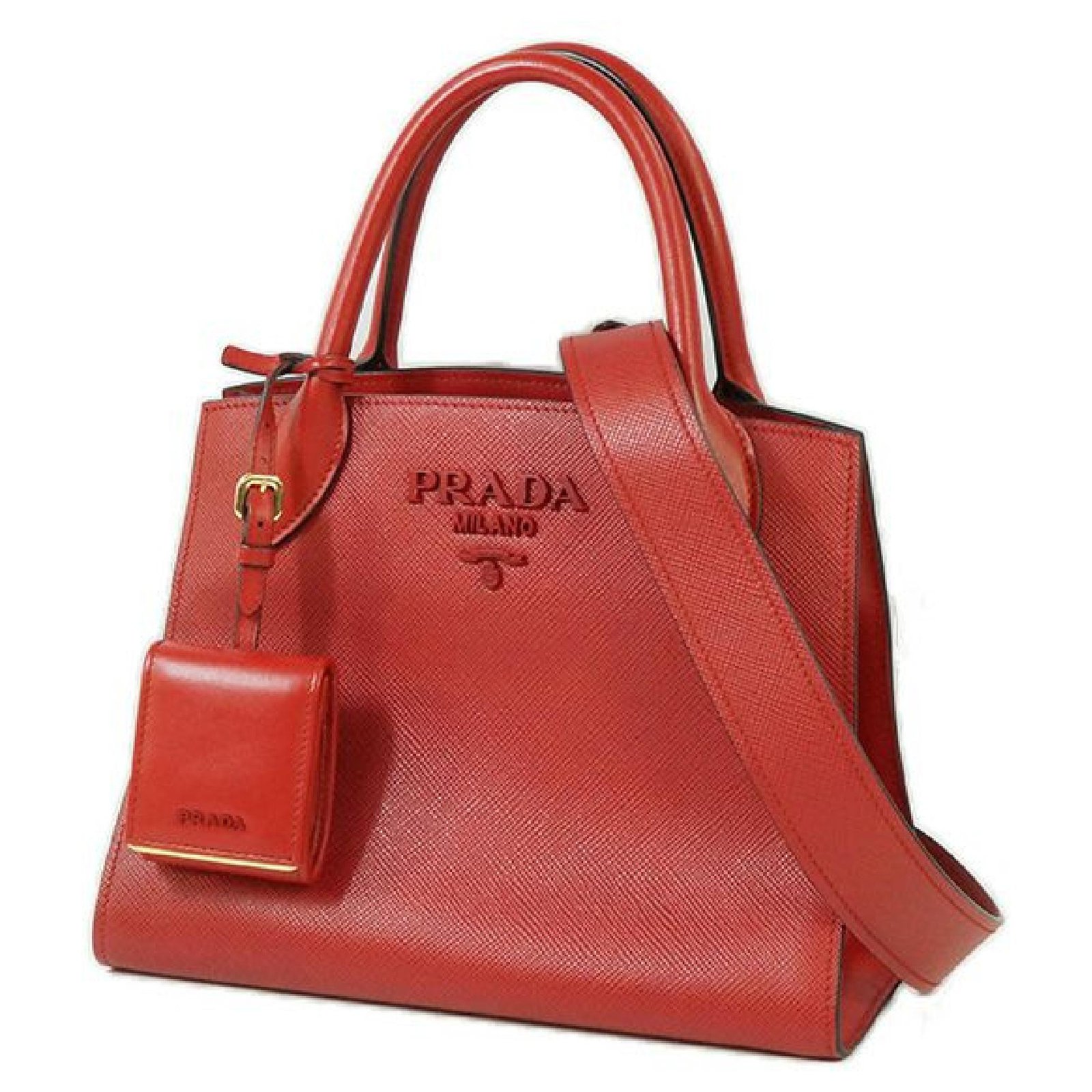 Prada saffiano 2WAY shoulder bag Womens handbag 1BA156 Red Leather   - Joli Closet