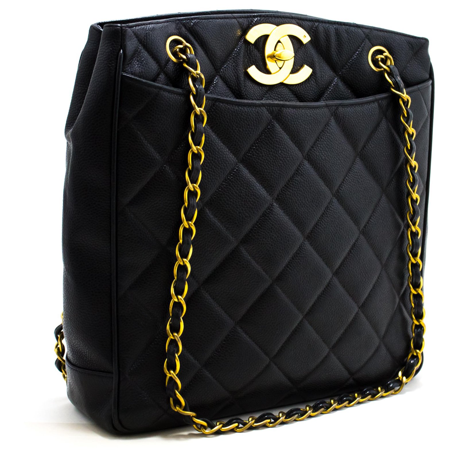 CHANEL Large Gold CC Caviar Chain Shoulder Bag Black Leather Purse  ref.204927 - Joli Closet