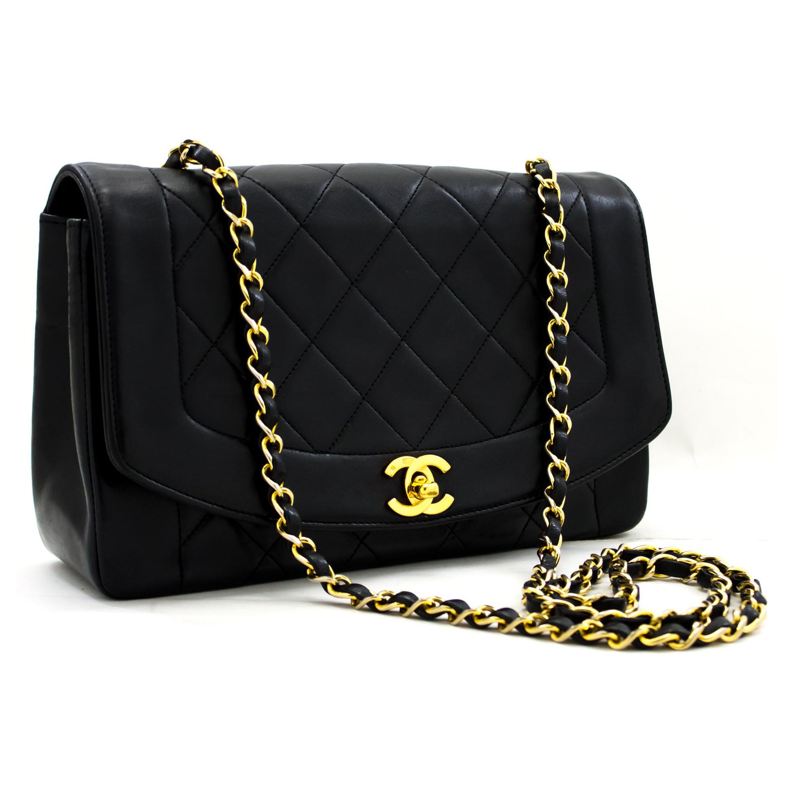 CHANEL, Bags, Chanel Vintage Black Quilted Lambskin Diana Flap Bag