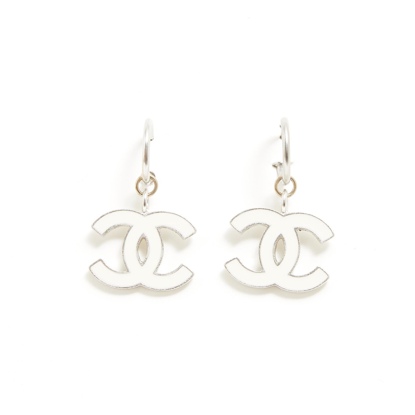 925 Silver Hoop w/ White Topaz Chanel Drop Pierced Earring
