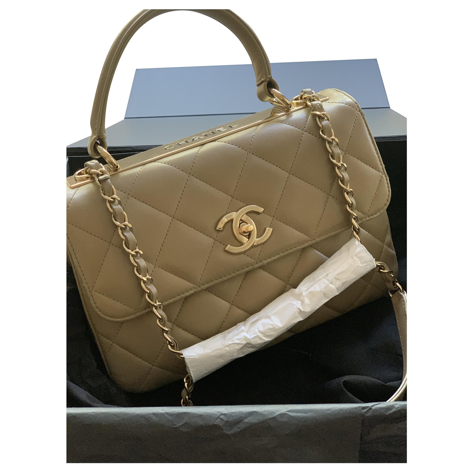 Chanel Beige Quilted Lambskin Tote with CC Charm at Jill's Consignment