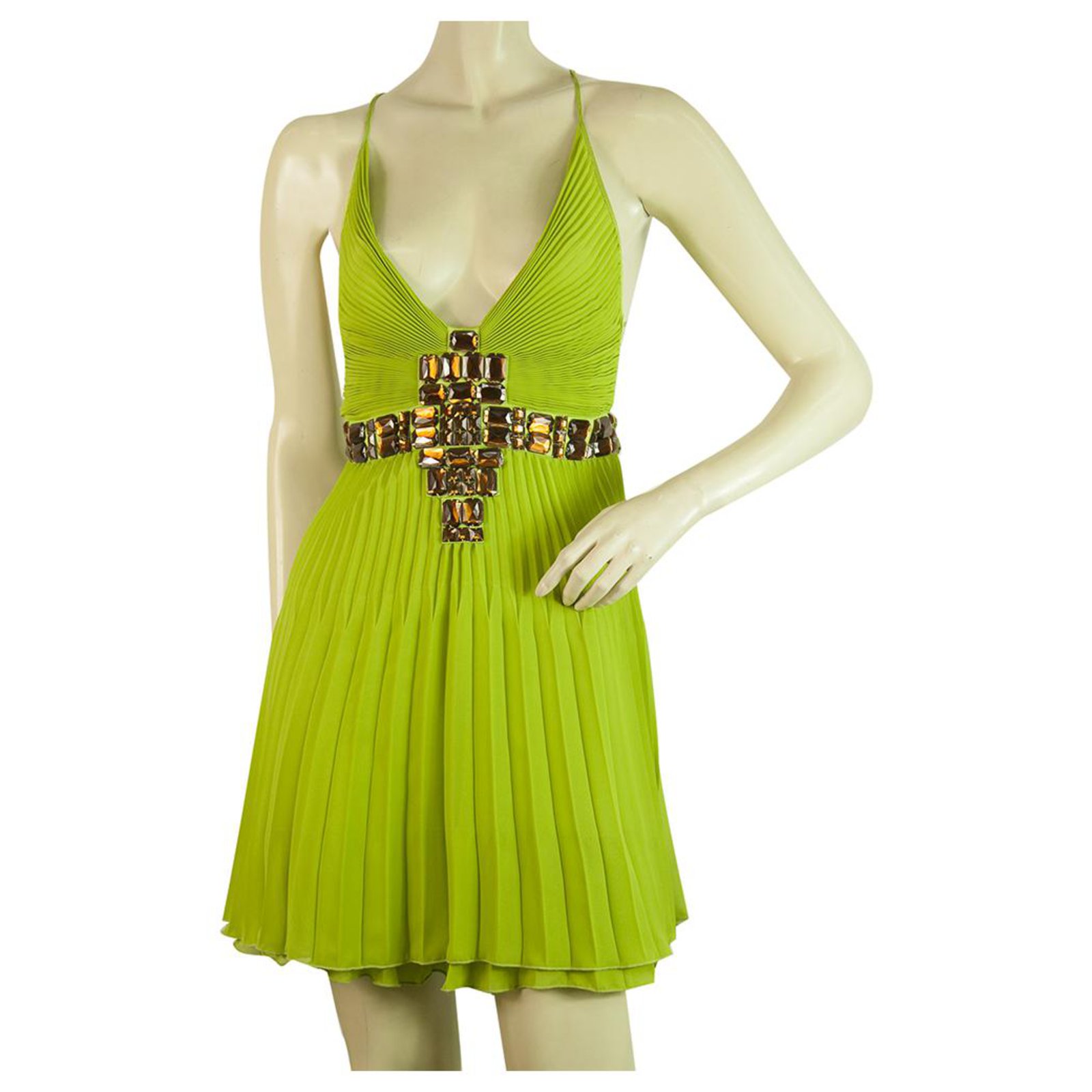 green silk mini dress