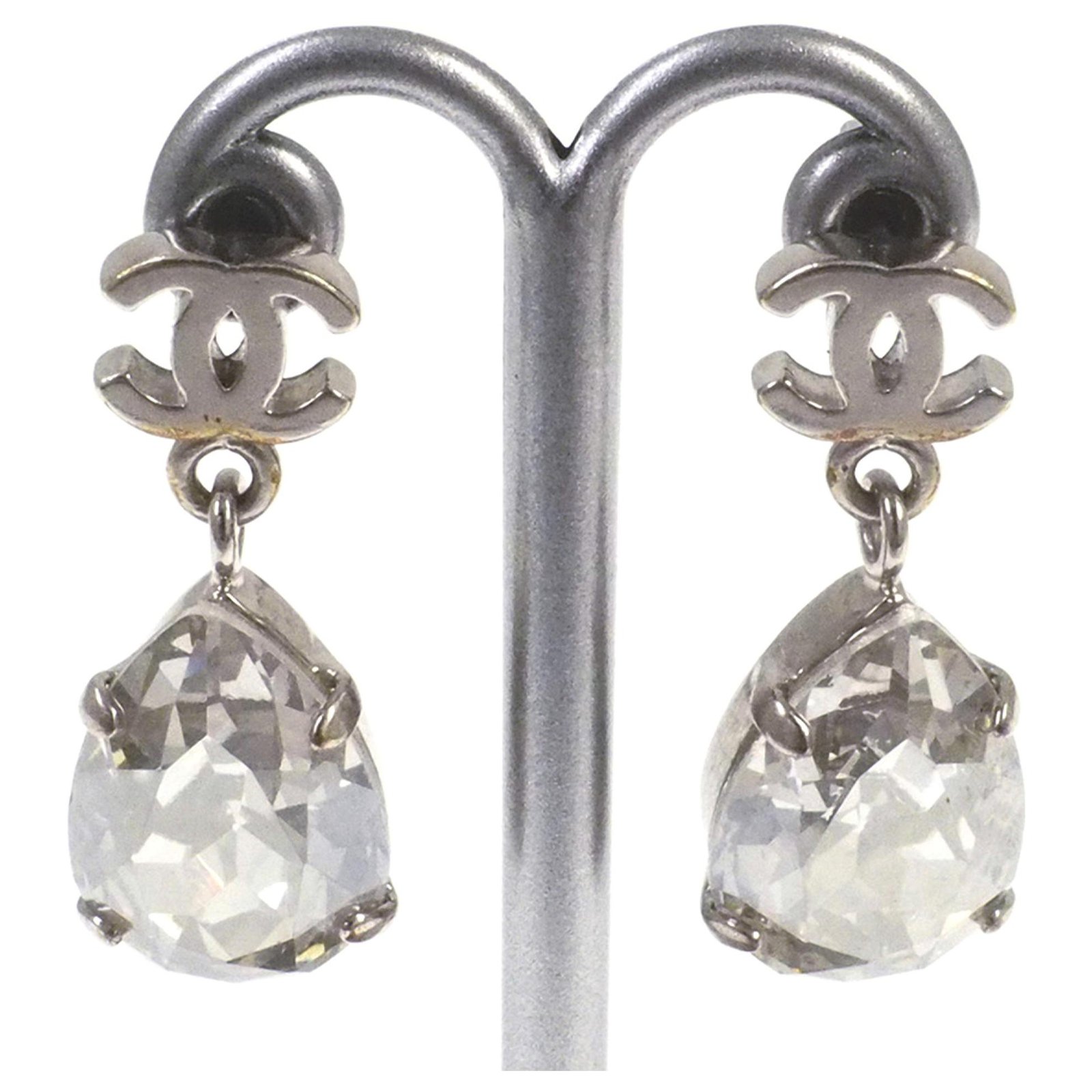 Chanel Crystal Teardrop Earrings Silver-tone in Metal with Silver