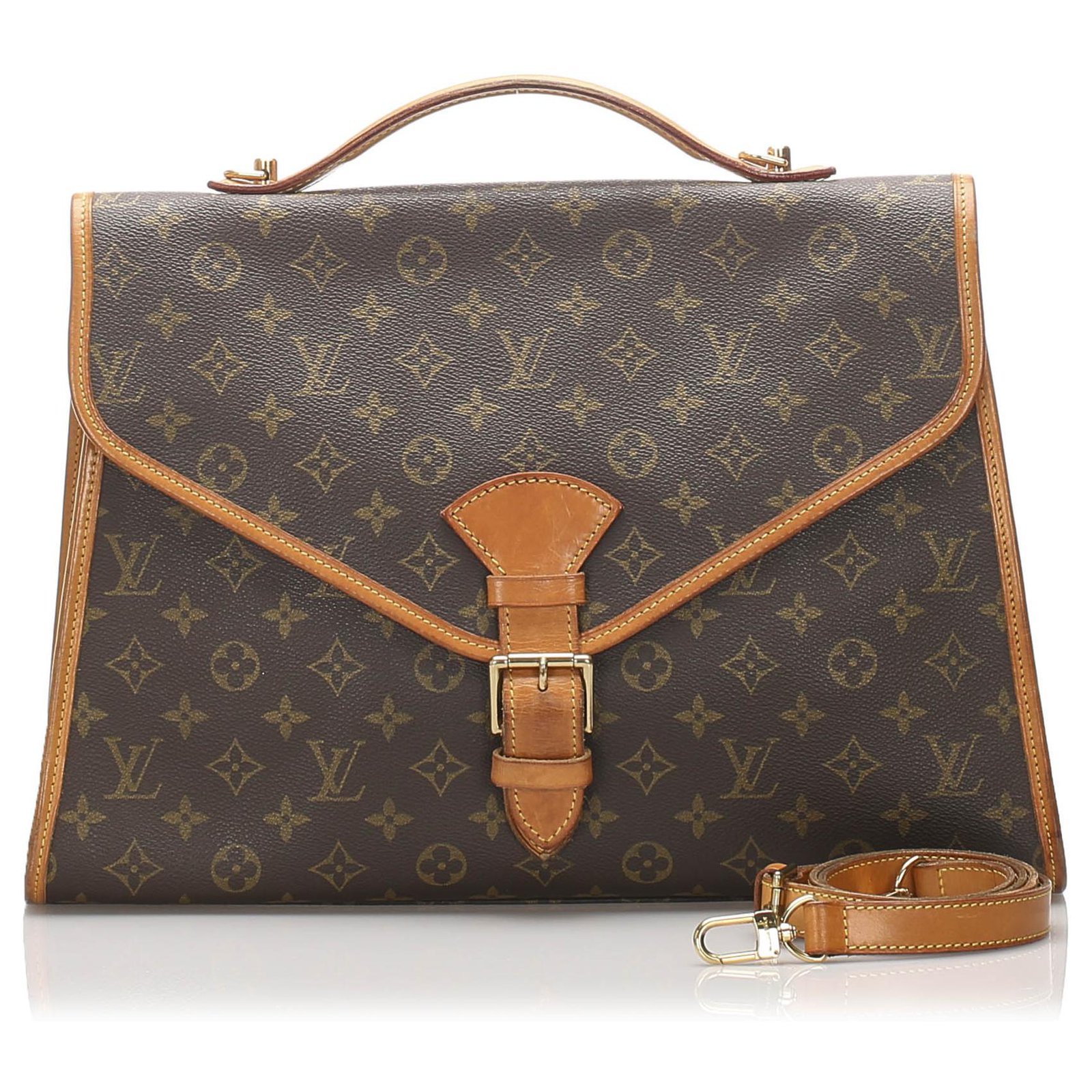 Louis Vuitton Brown Monogram Beverly Briefcase GM Dark brown Leather Cloth  ref.206919 - Joli Closet