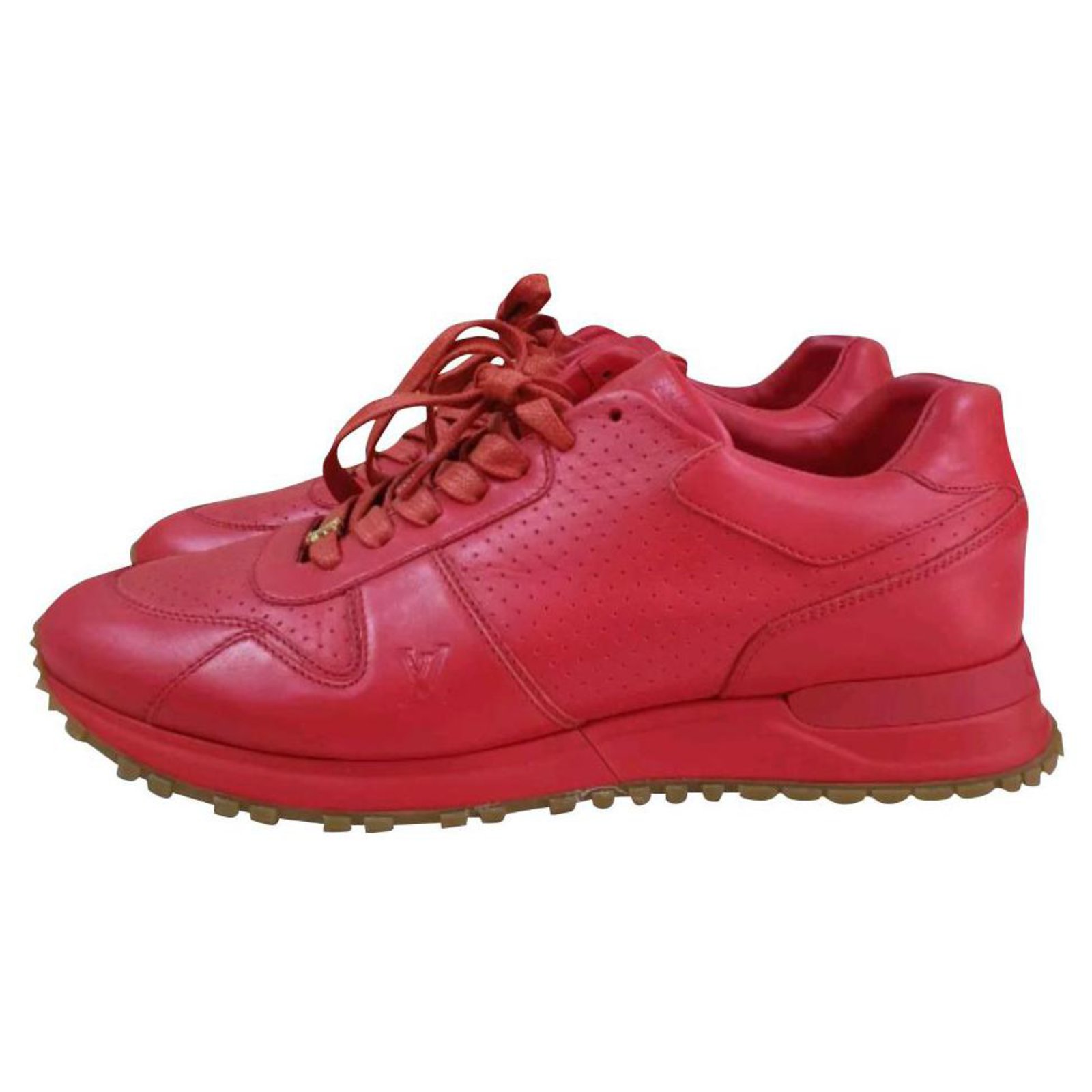 LOUIS VUITTON X SUPREME RUN AWAY RED SNEAKERS Sz8 (42) Leather ref.206990 -  Joli Closet