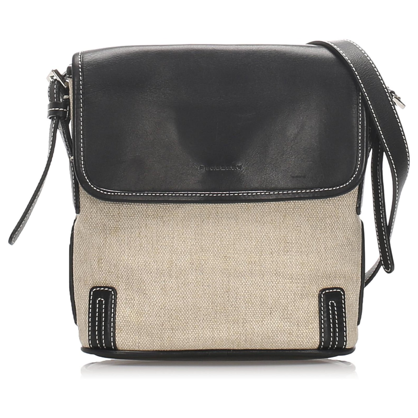 Burberry Brown Canvas Crossbody Bag Black Beige Leather Cloth Pony-style  calfskin Cloth  - Joli Closet