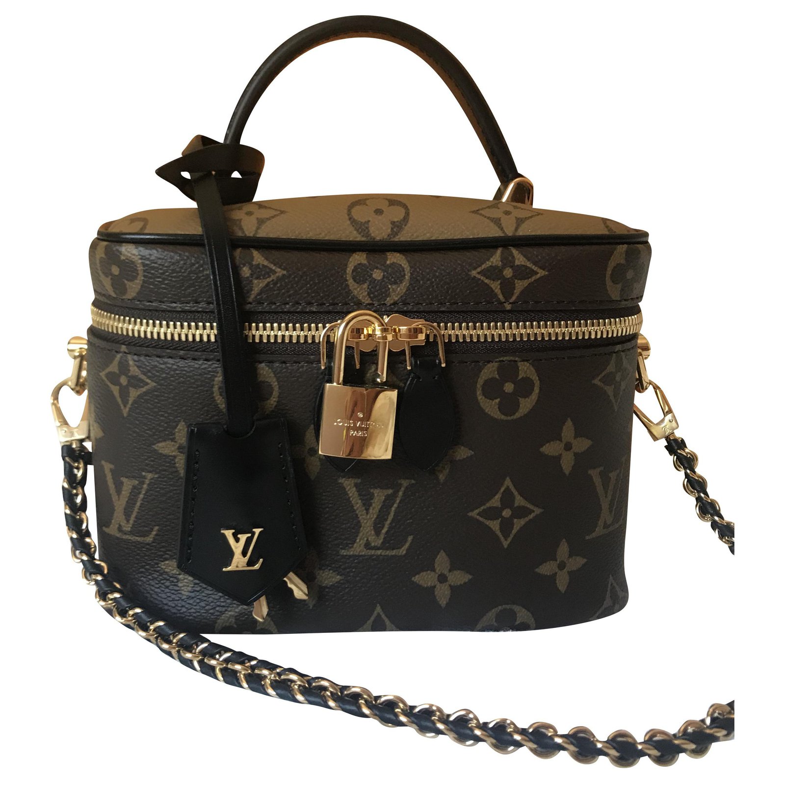 Louis Vuitton Vanity PM Monogram Reverse Brown Black Caramel Gold hardware  Leather Metal Cloth ref.207571 - Joli Closet