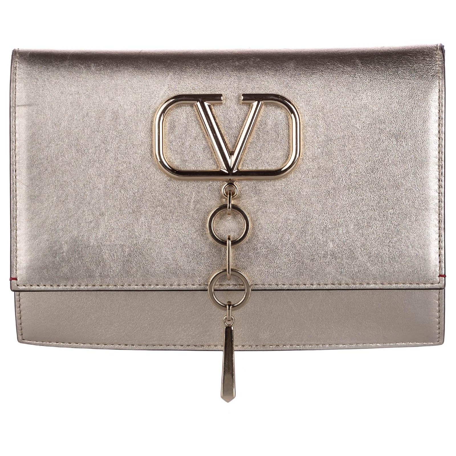 Valentino Gold V-Ring Leather Crossbody Bag Golden Pony-style calfskin  ref.207917 - Joli Closet