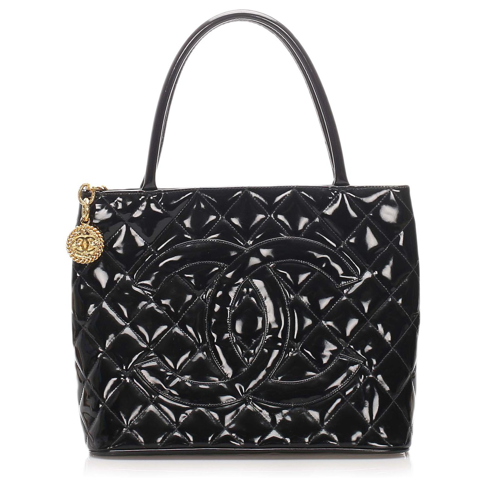 Chanel Black Medallion Patent Leather Tote Bag ref.207990 - Joli Closet