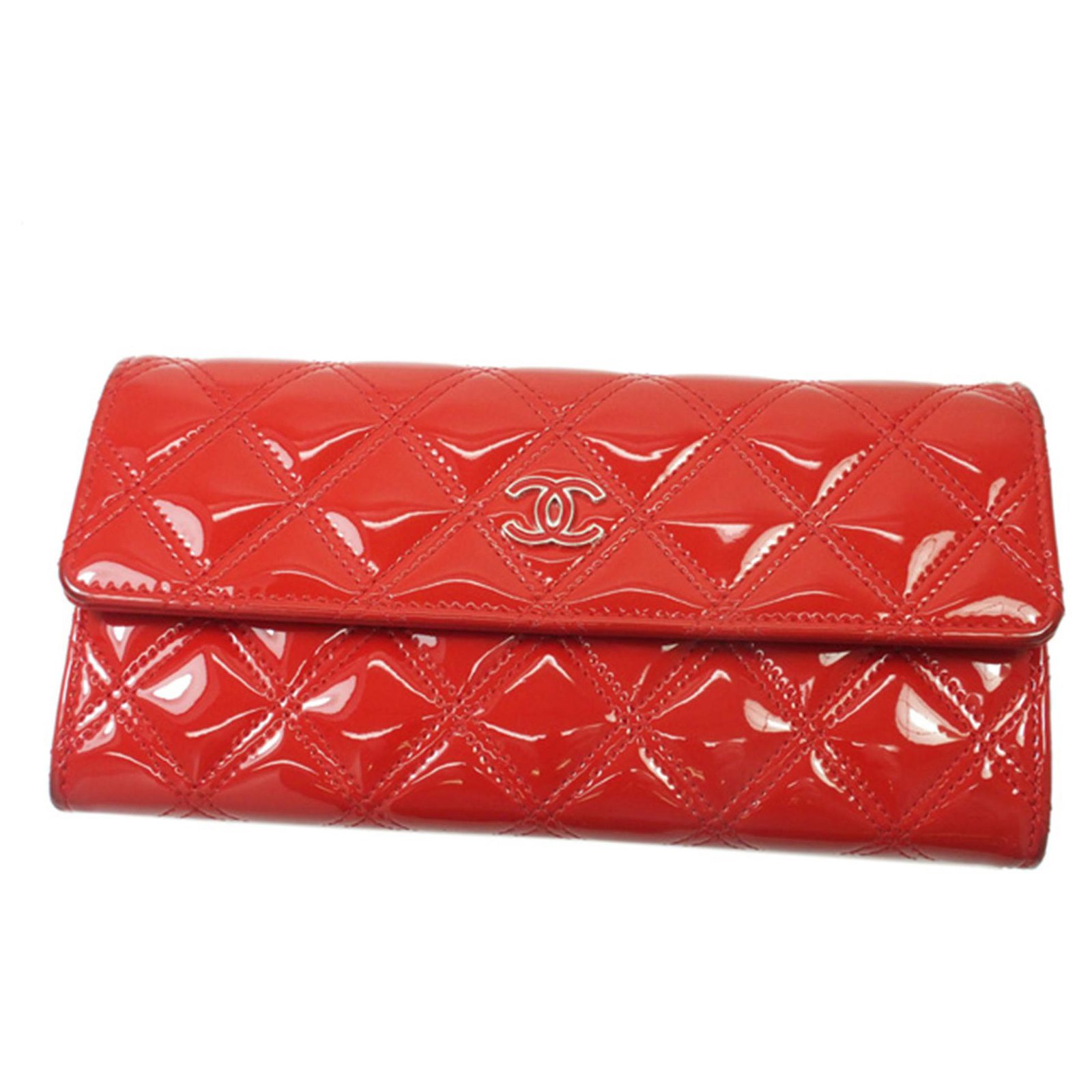 som resultat klæde Videnskab Chanel Red CC Patent Leather Long Wallet ref.207991 - Joli Closet