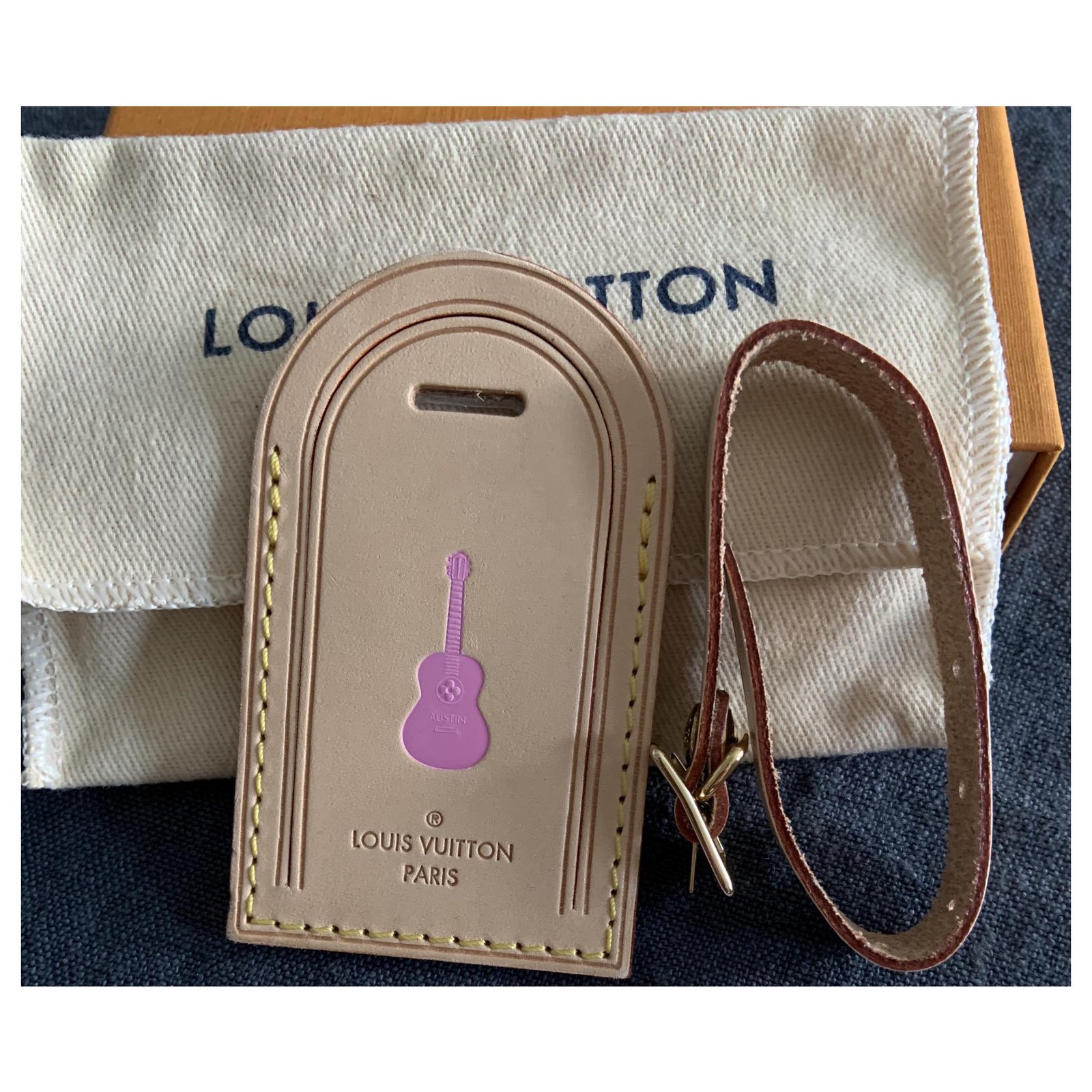Louis Vuitton Leather Luggage Tag With Hot Stamp Letters T.S
