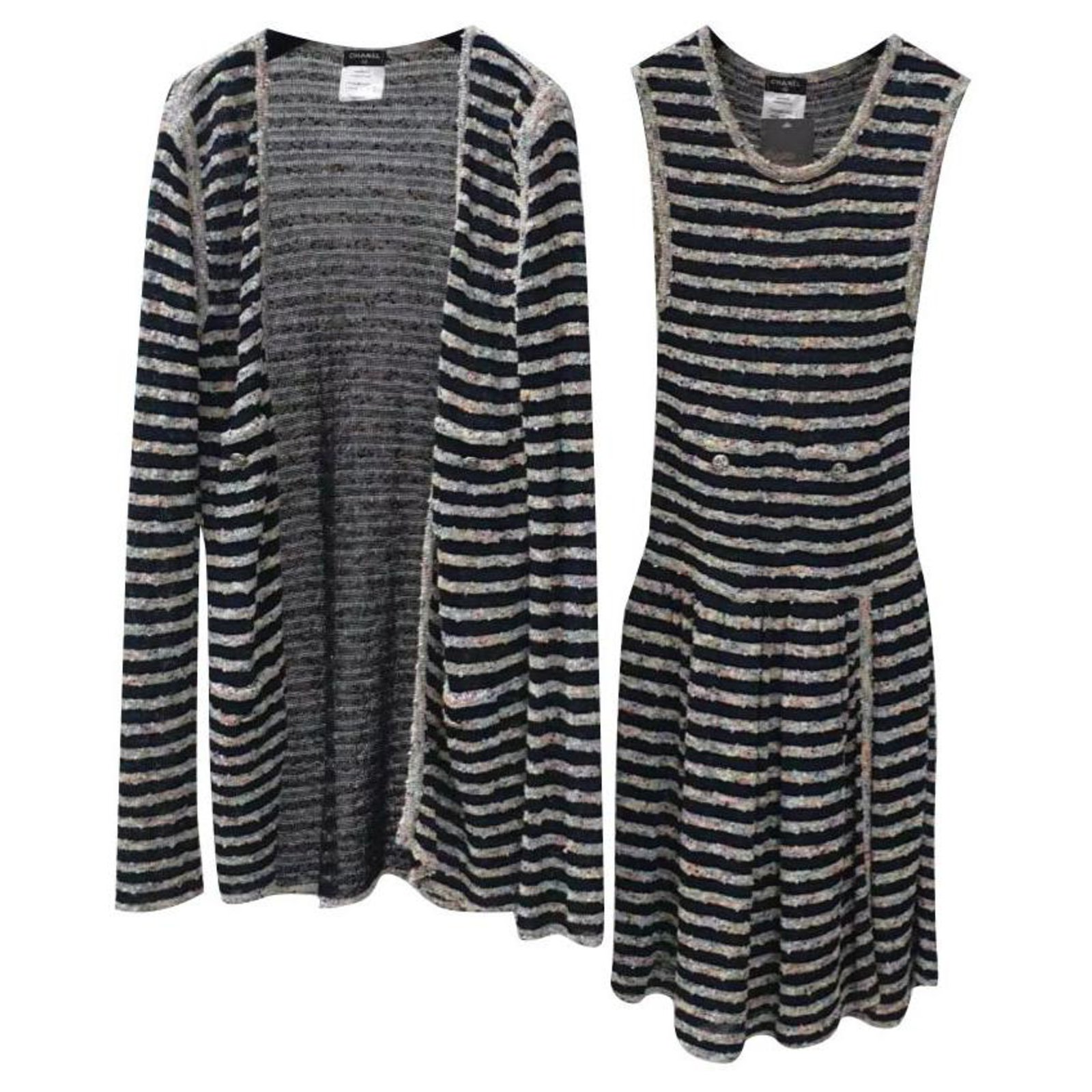 Chanel Striped Knit Tweed Dress Suit Set Sz.34, 36 Multiple colors