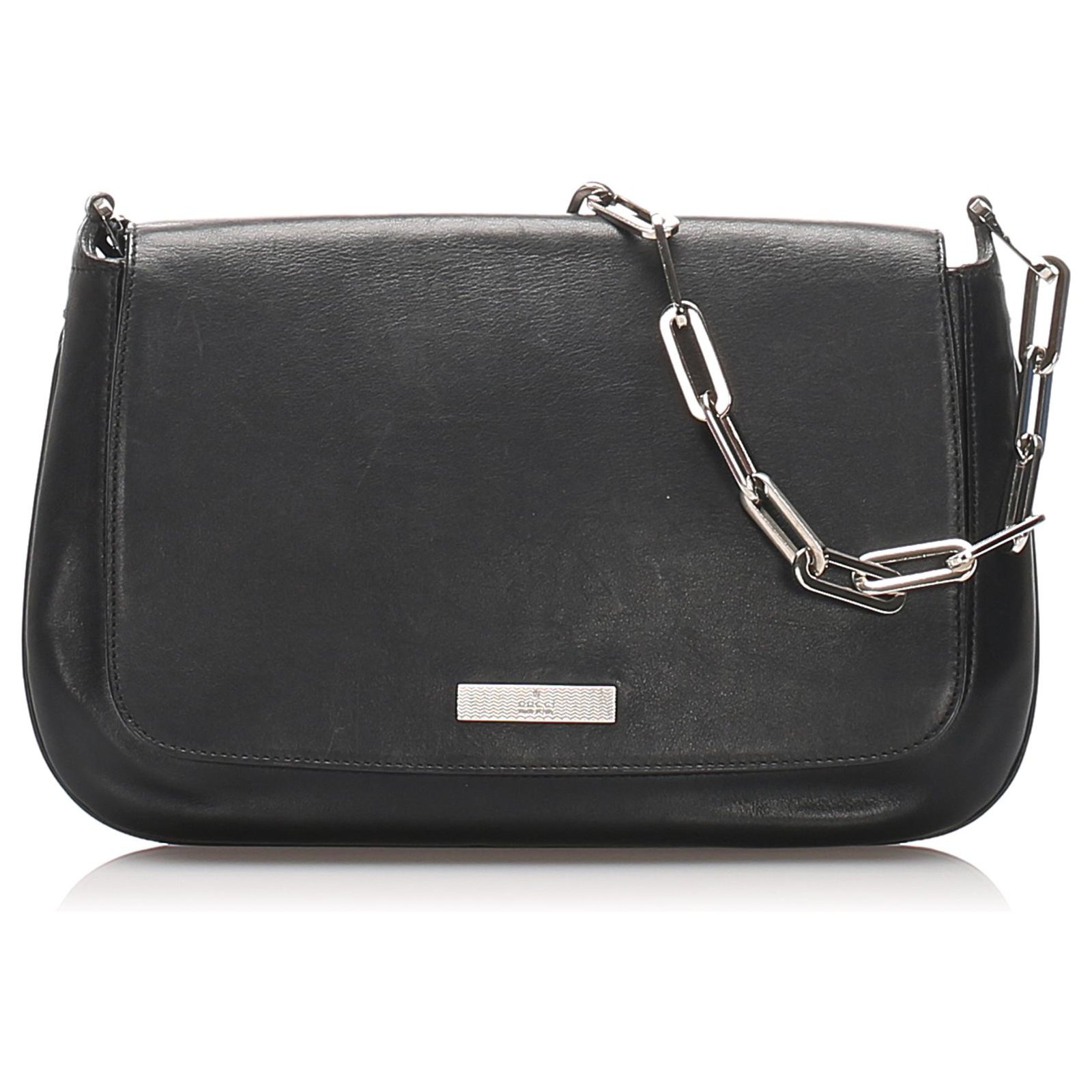 gucci black bag silver chain