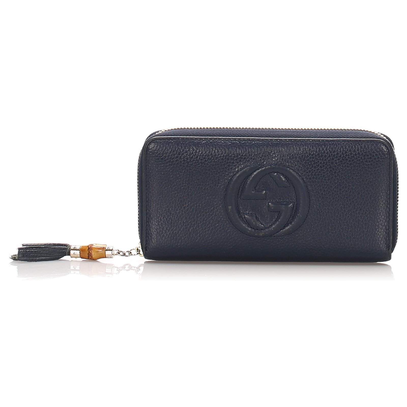 Gucci Black Zip Around Wallet with Bamboo, Leather