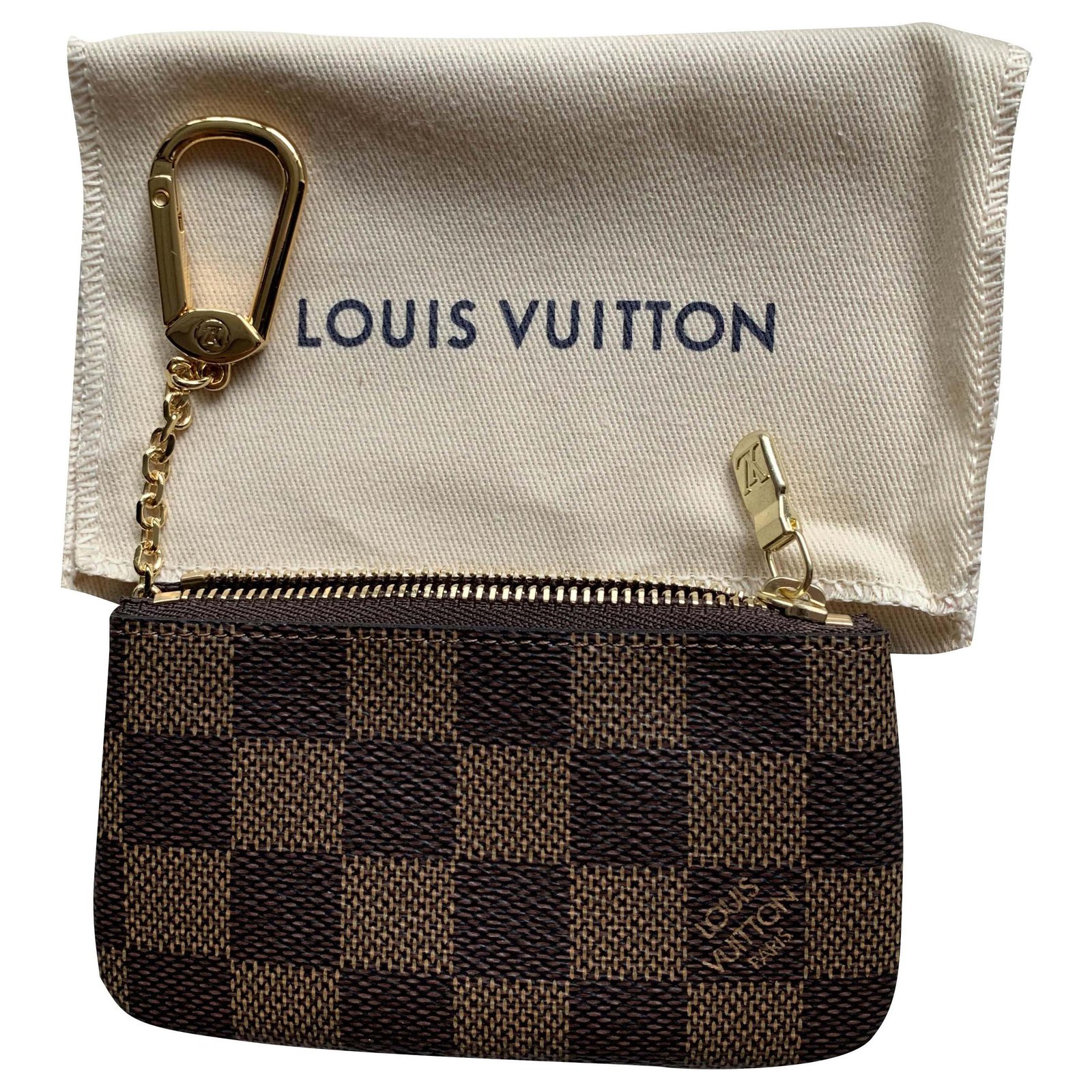Louis Vuitton Ebony checkered key pouch Brown Leather Synthetic ref.209080  - Joli Closet