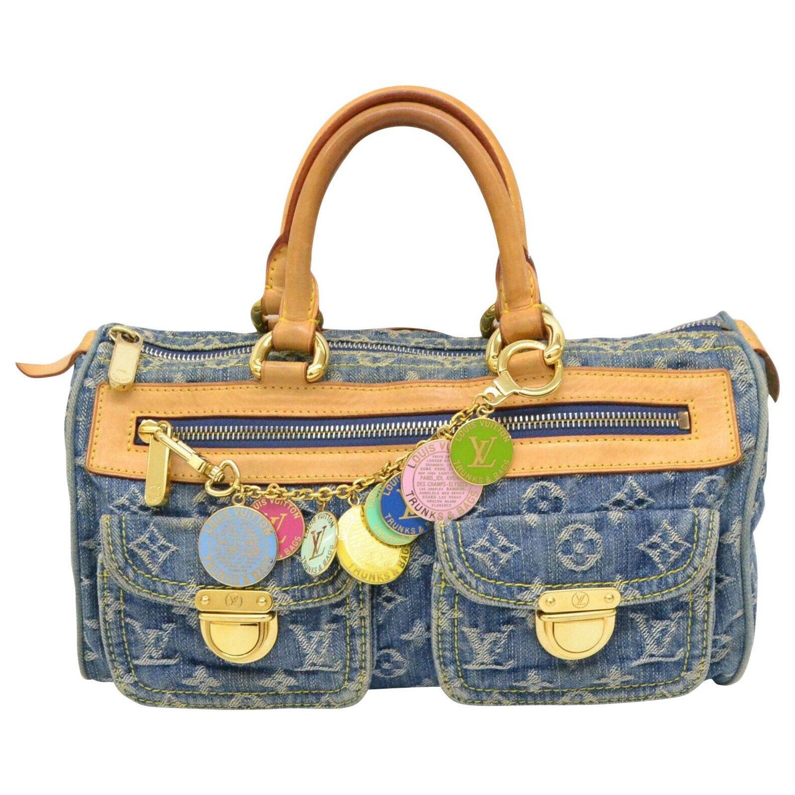 Manhattan handbag Louis Vuitton Blue in Denim - Jeans - 17377129