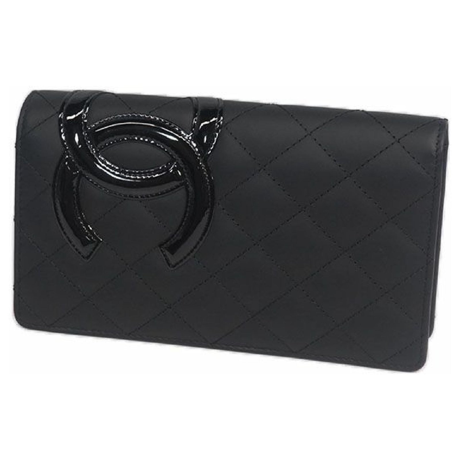 CHANEL Cambon line long wallet A26717 black Patent leather Pony-style ...