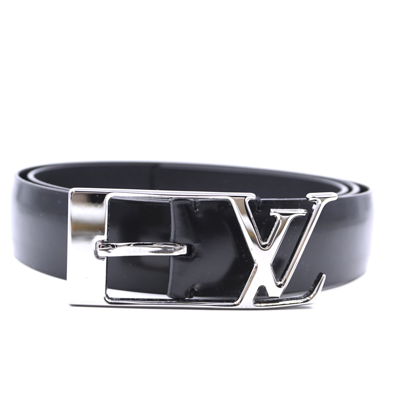 farvning Tilstand gør ikke Louis Vuitton Black LV Logo Silver Buckle Leather Belt Size 95 ref.209917 -  Joli Closet