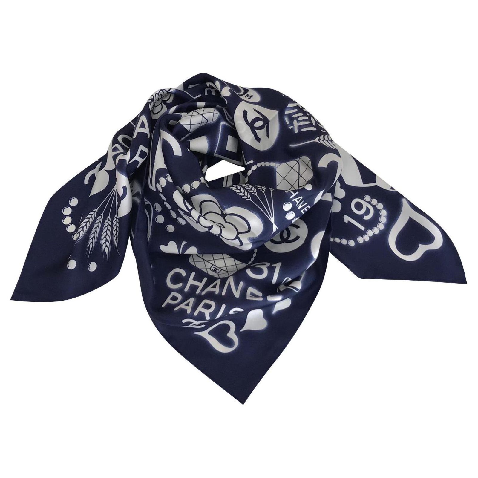 CHANEL scarf silk blue blue Women Used –