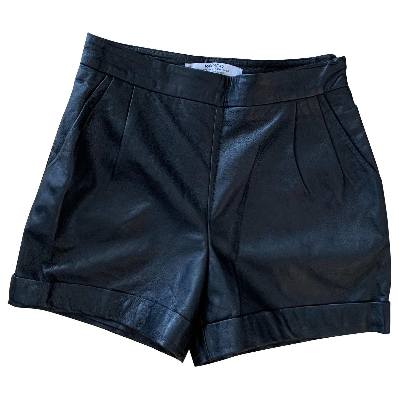 Shorts de cuero con alta y mango negro - Joli
