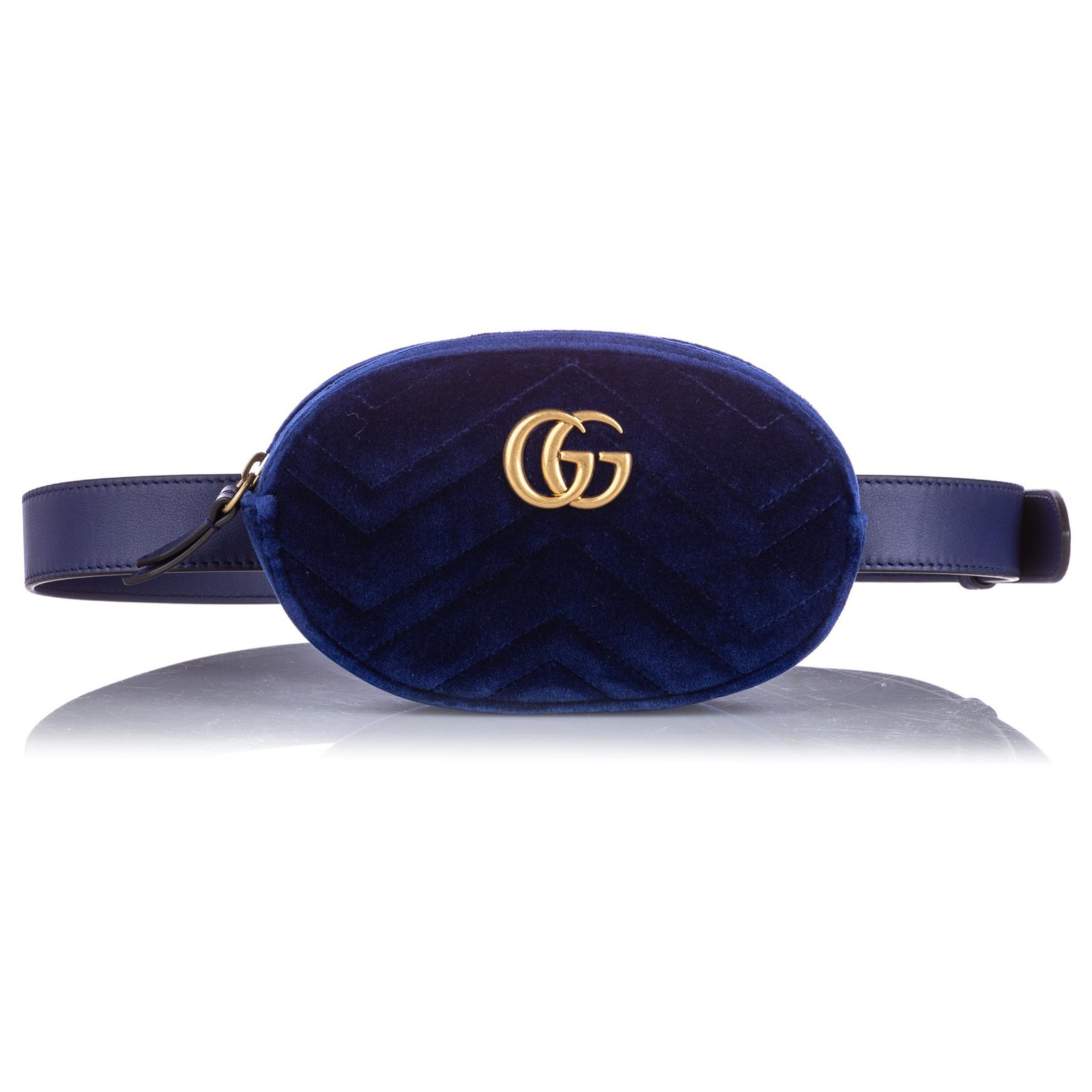 Gucci Gucci Blue GG Marmont Velvet Belt 