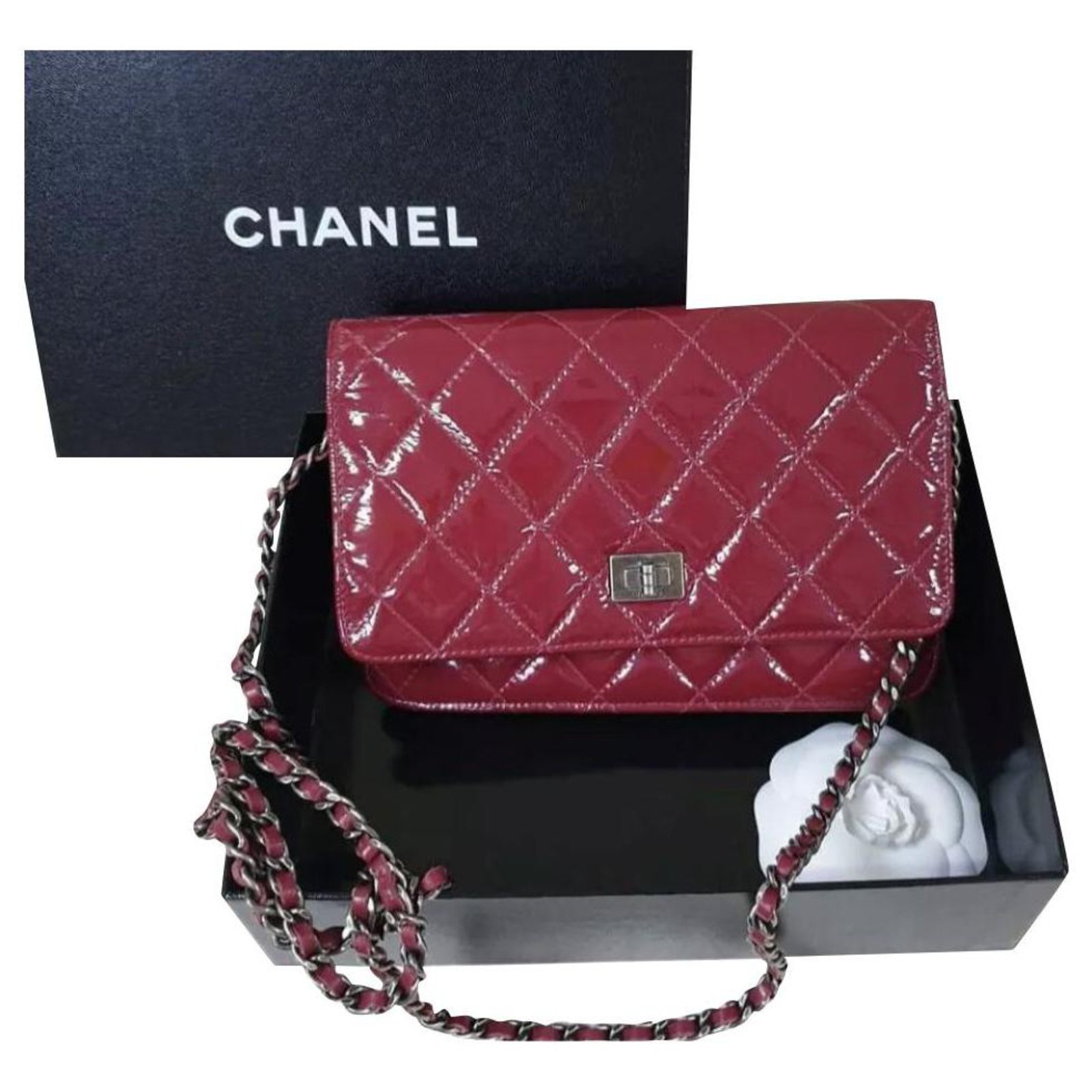 Chanel 2.55 Reissue WOC Red Patent Leather Bag Dark red ref.211313