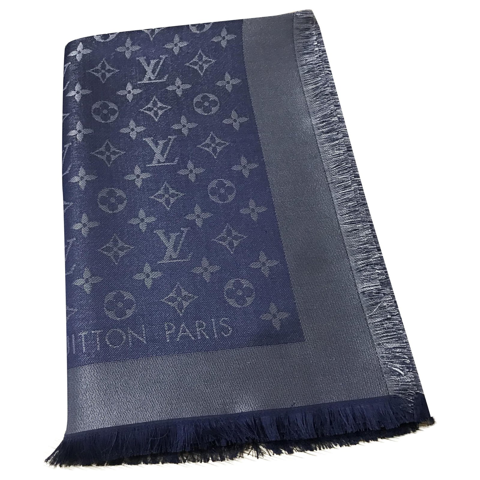 Scialle Louis Vuitton Shine in blu Blue Silver Polyester Wool