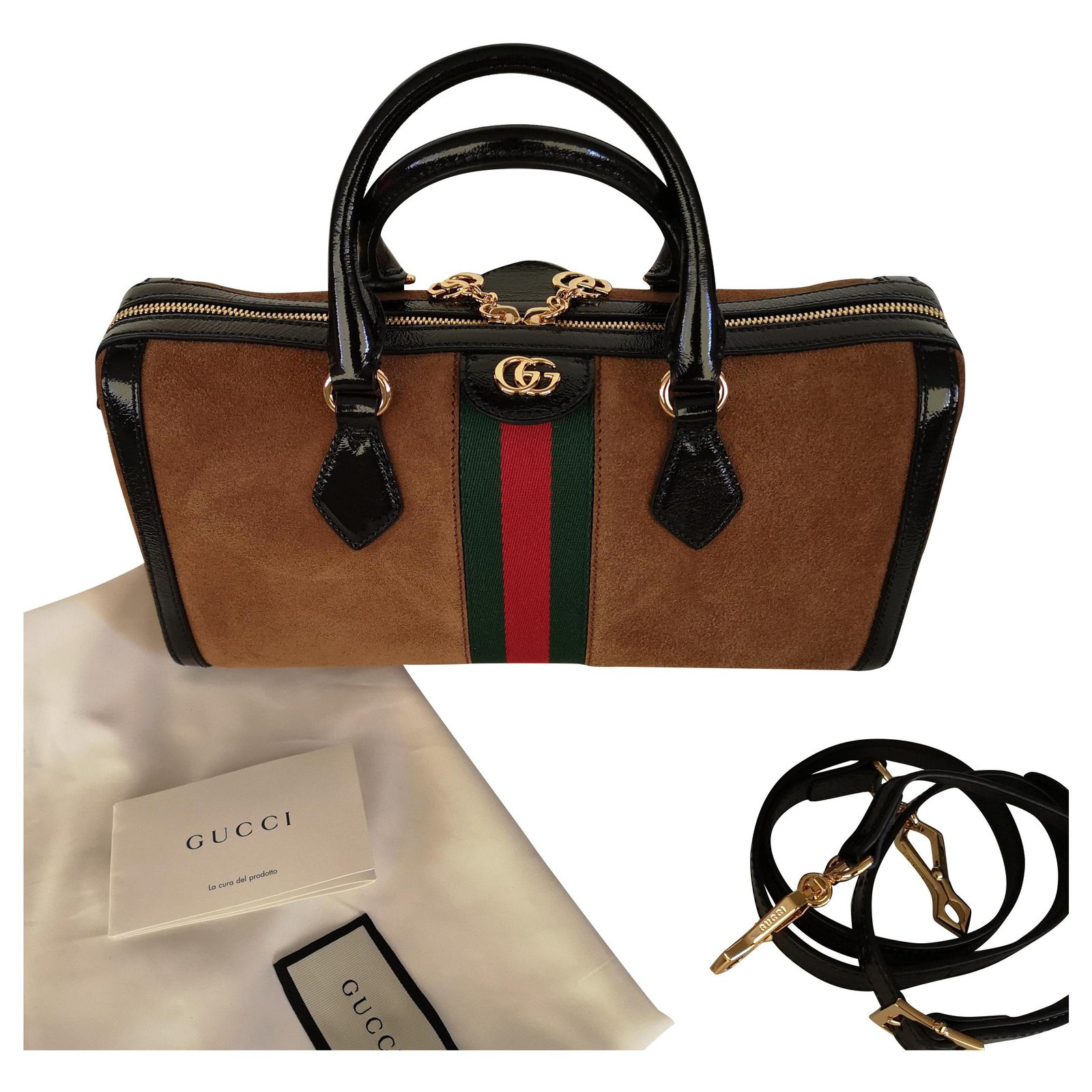 Gucci Ophidia Medium Suede Top Handle Boston Bag Red 524532