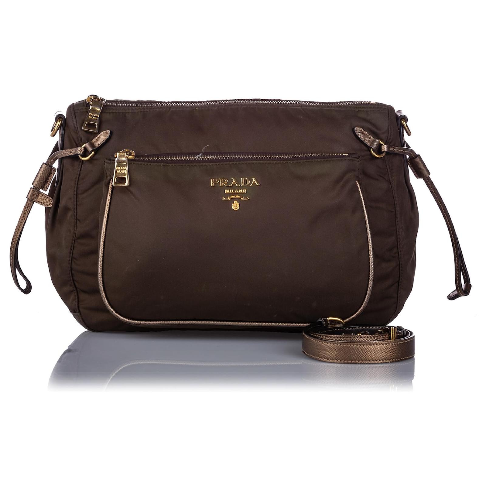 Prada Sac BandouliÃ¨re Marron Cuir Sac Prada Tessuto Bandouliere