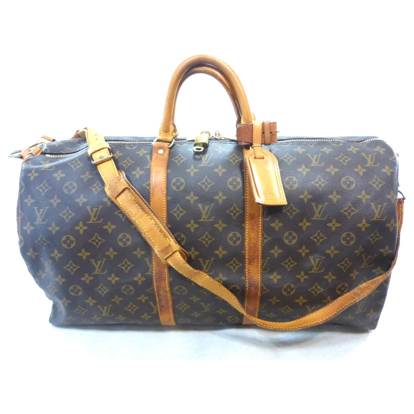 Louis Vuitton keepall 55 monogram shoulder strap Brown Leather ref.129266 -  Joli Closet