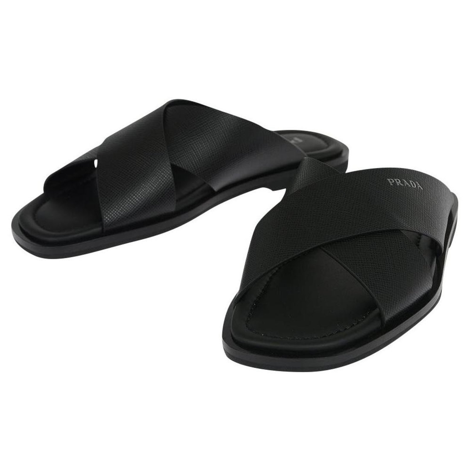 Prada mens sandals new Black Leather  - Joli Closet