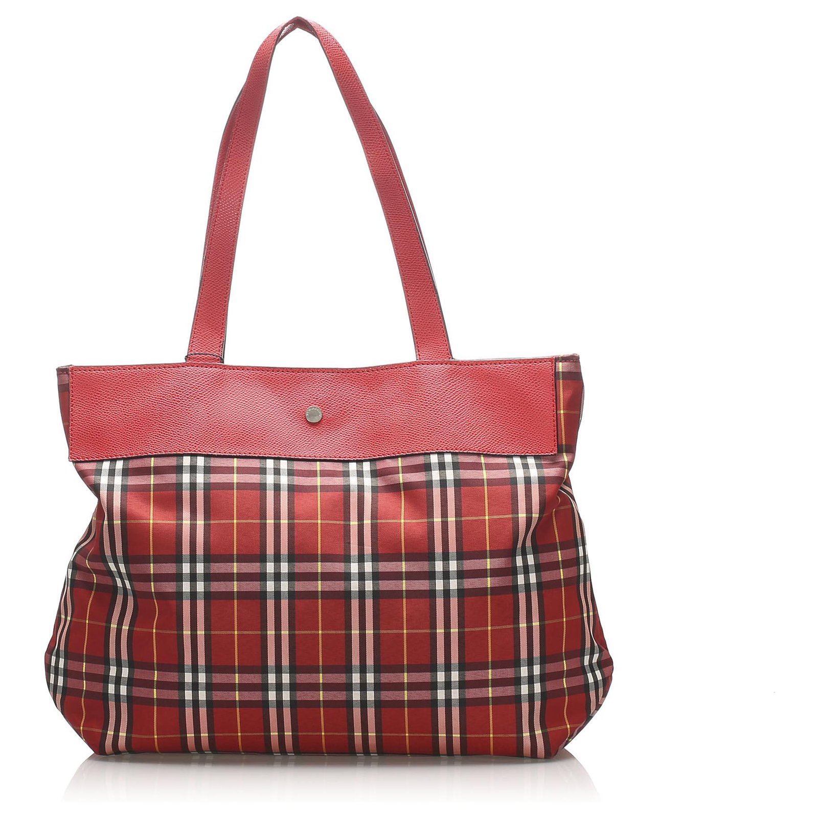 Burberry Red Plaid Canvas Tote Bag Multiple colors Leather Pony-style calfskin Cloth ref.212153 - Joli Closet