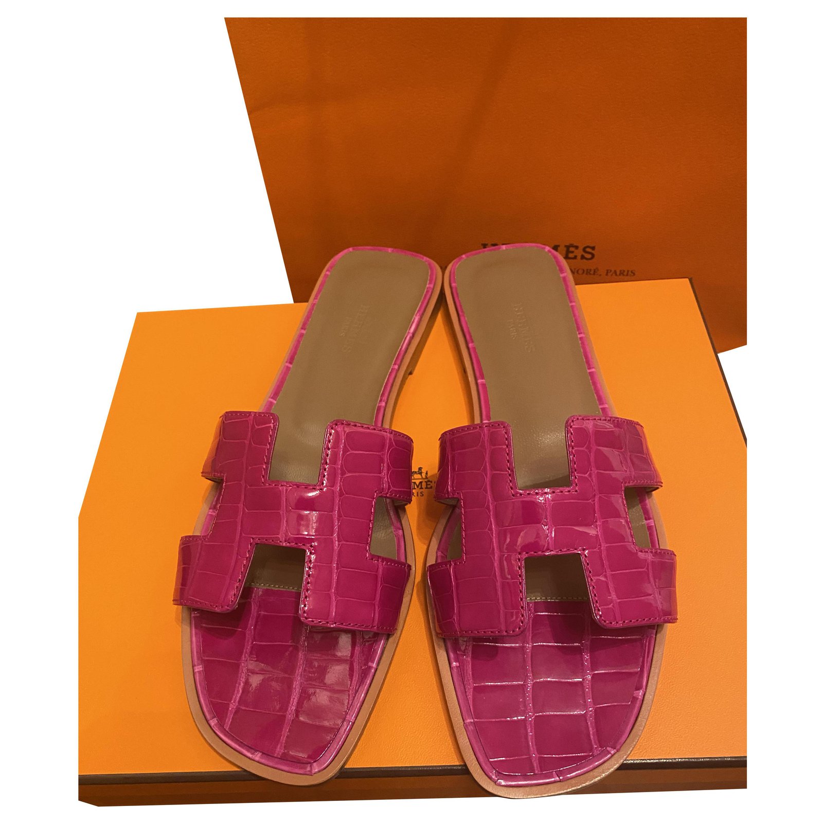 Hermès Oran sandals Pink Exotic leather ref.212841 - Joli Closet